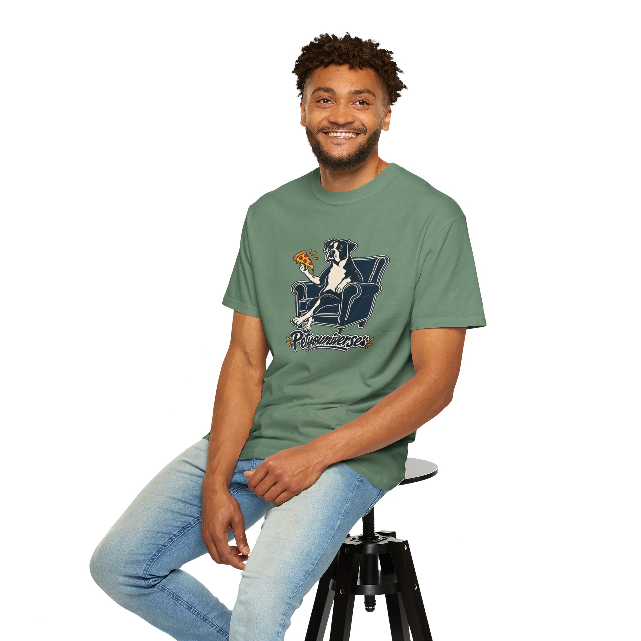 T-Shirt — PetYoUniverse Dog on Armchair with Pizza Graphic - Image 89