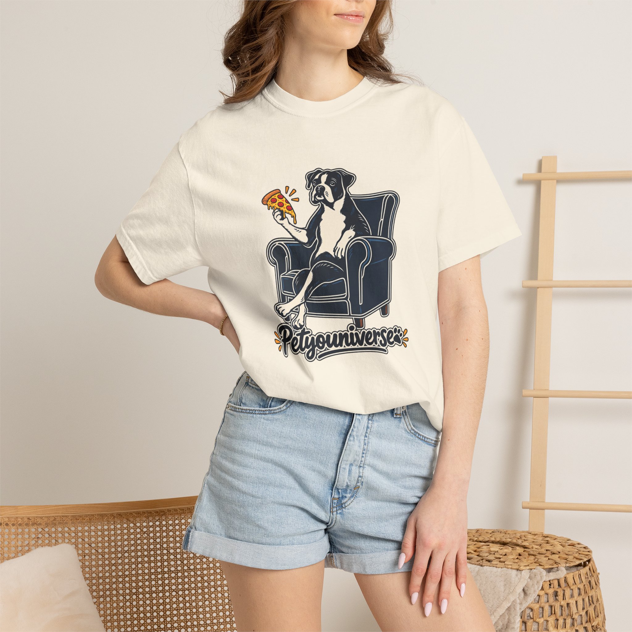 T-Shirt — PetYoUniverse Dog on Armchair with Pizza Graphic - Image 2