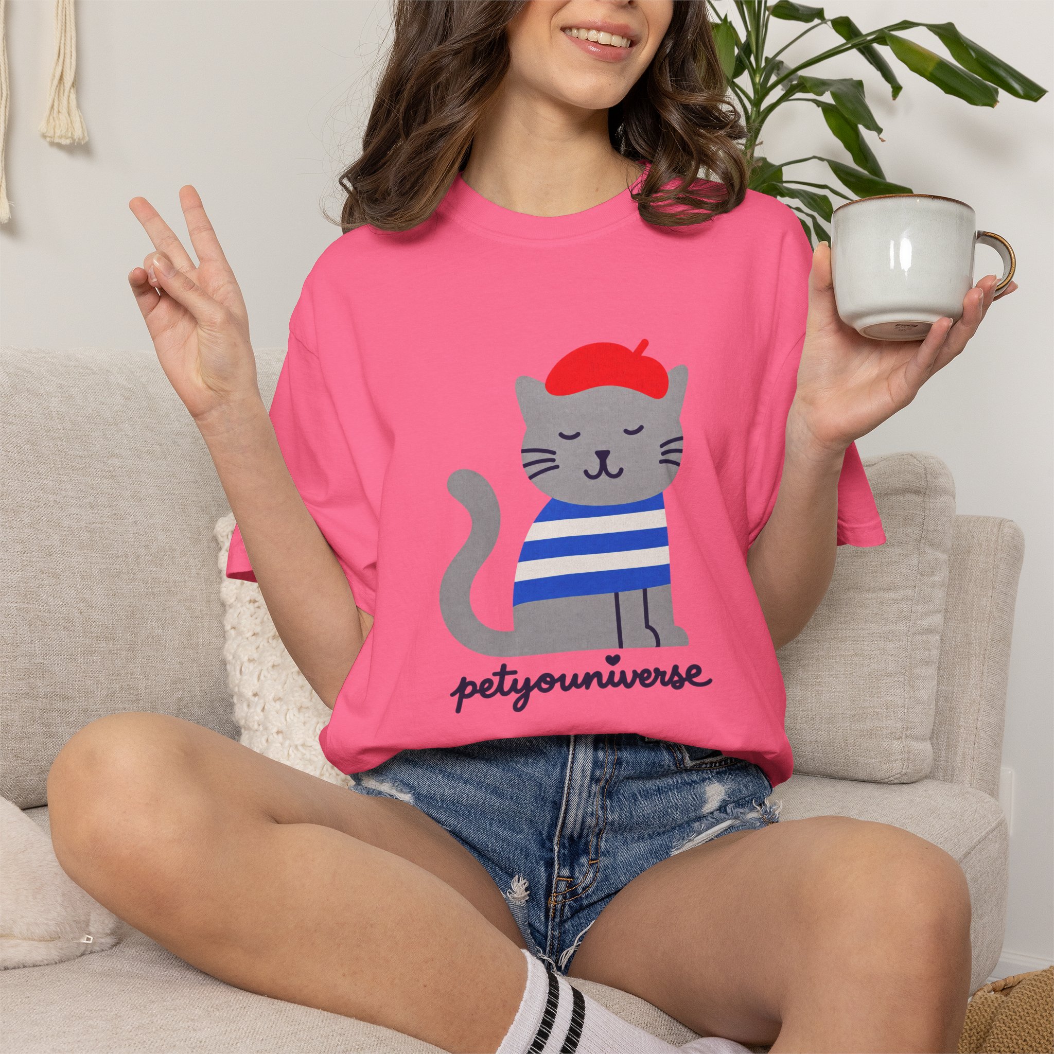 Cat Graphic T-Shirt — "petiyouniverse" Cute French Cat Tee - Image 111