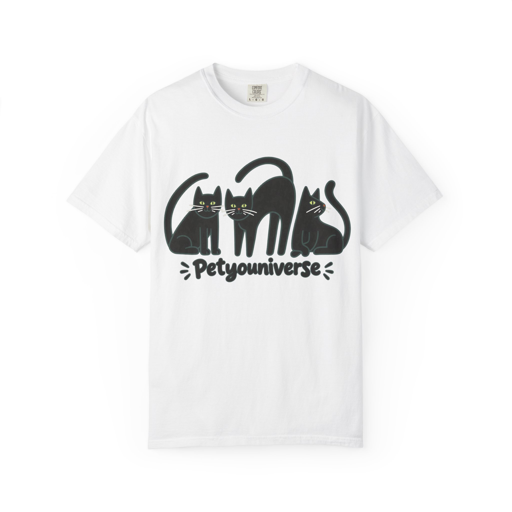 Three playful black cat graphics on PetYoUniverse black cat t-shirt