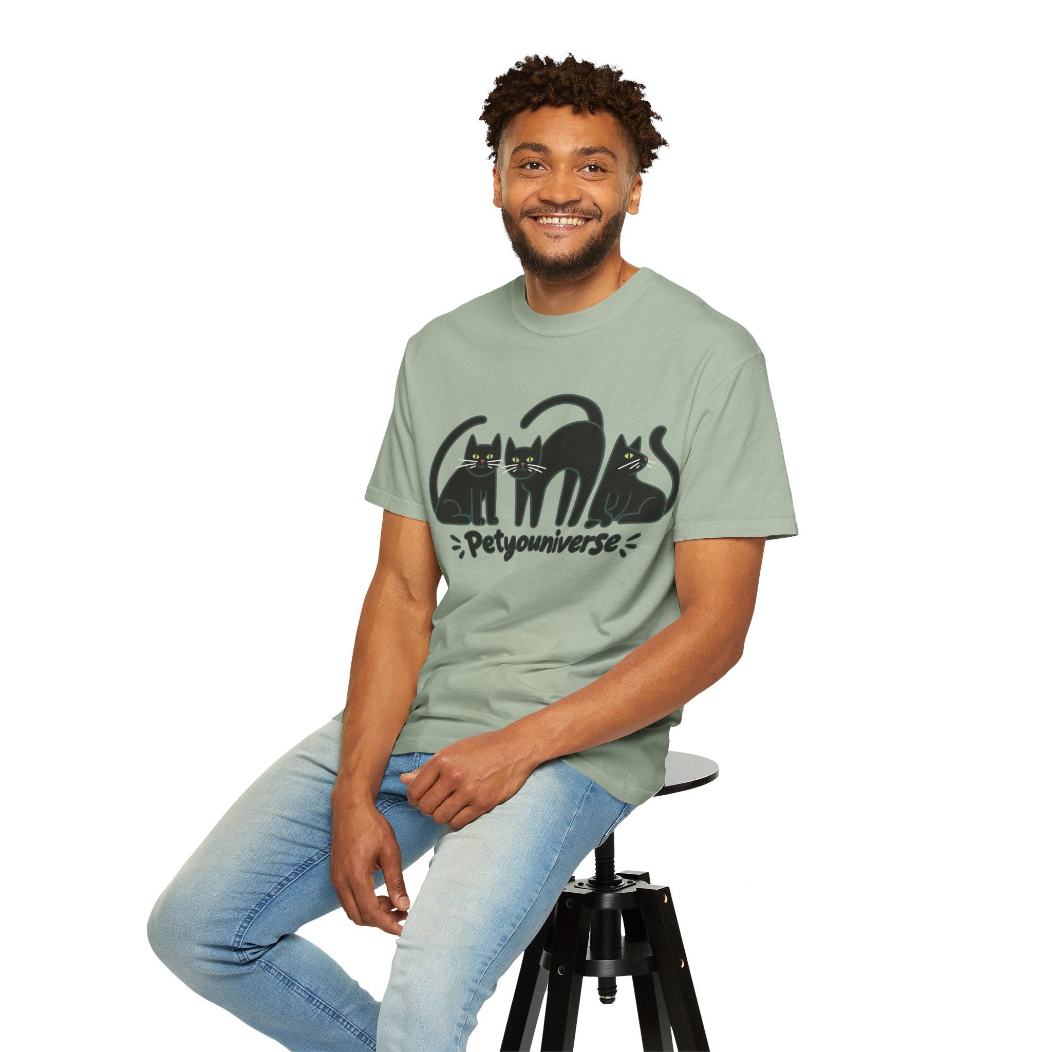 Cat T-Shirt — "Petyouniverse" Black Cat Trio Graphic Tee - Image 71
