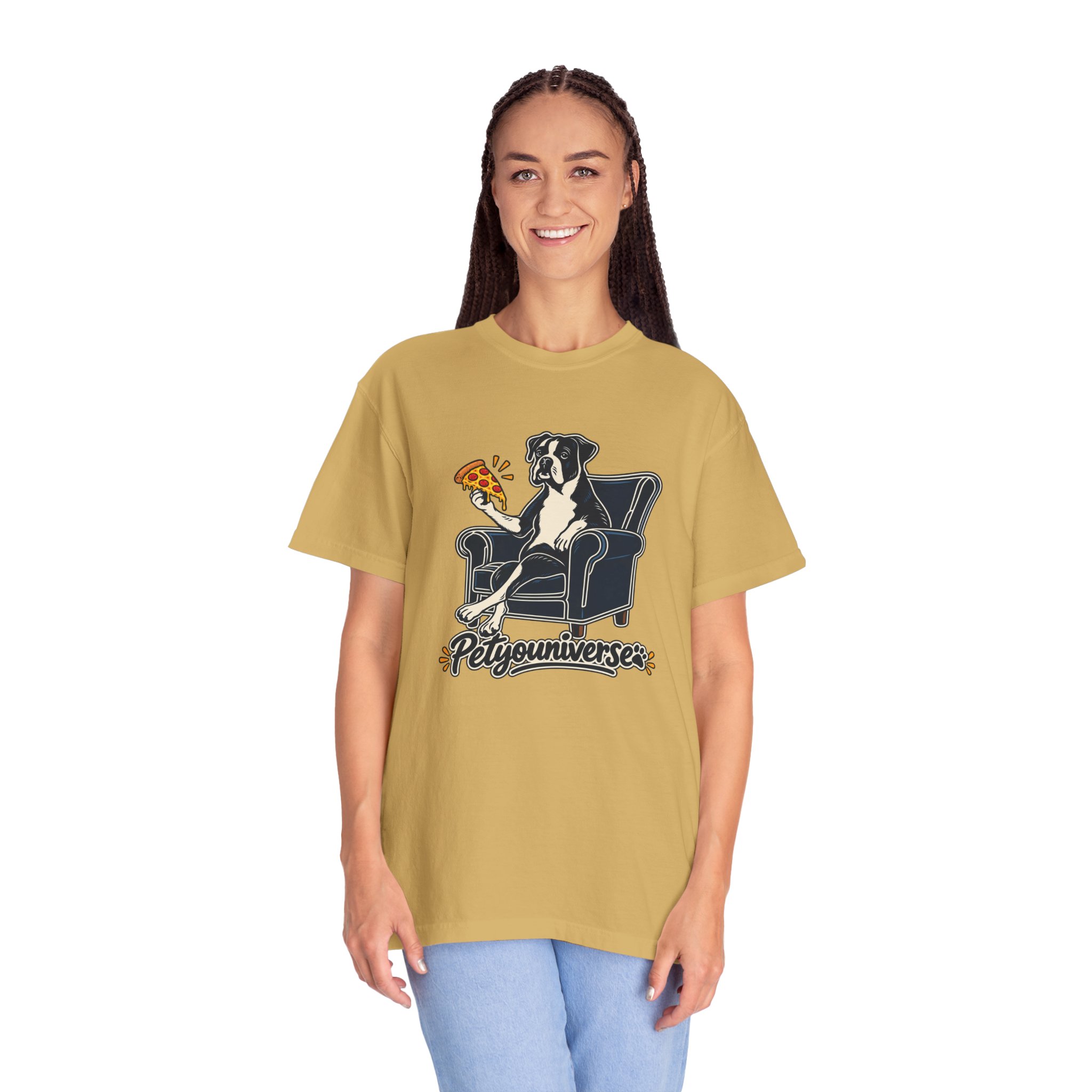 T-Shirt — PetYoUniverse Dog on Armchair with Pizza Graphic - Image 14