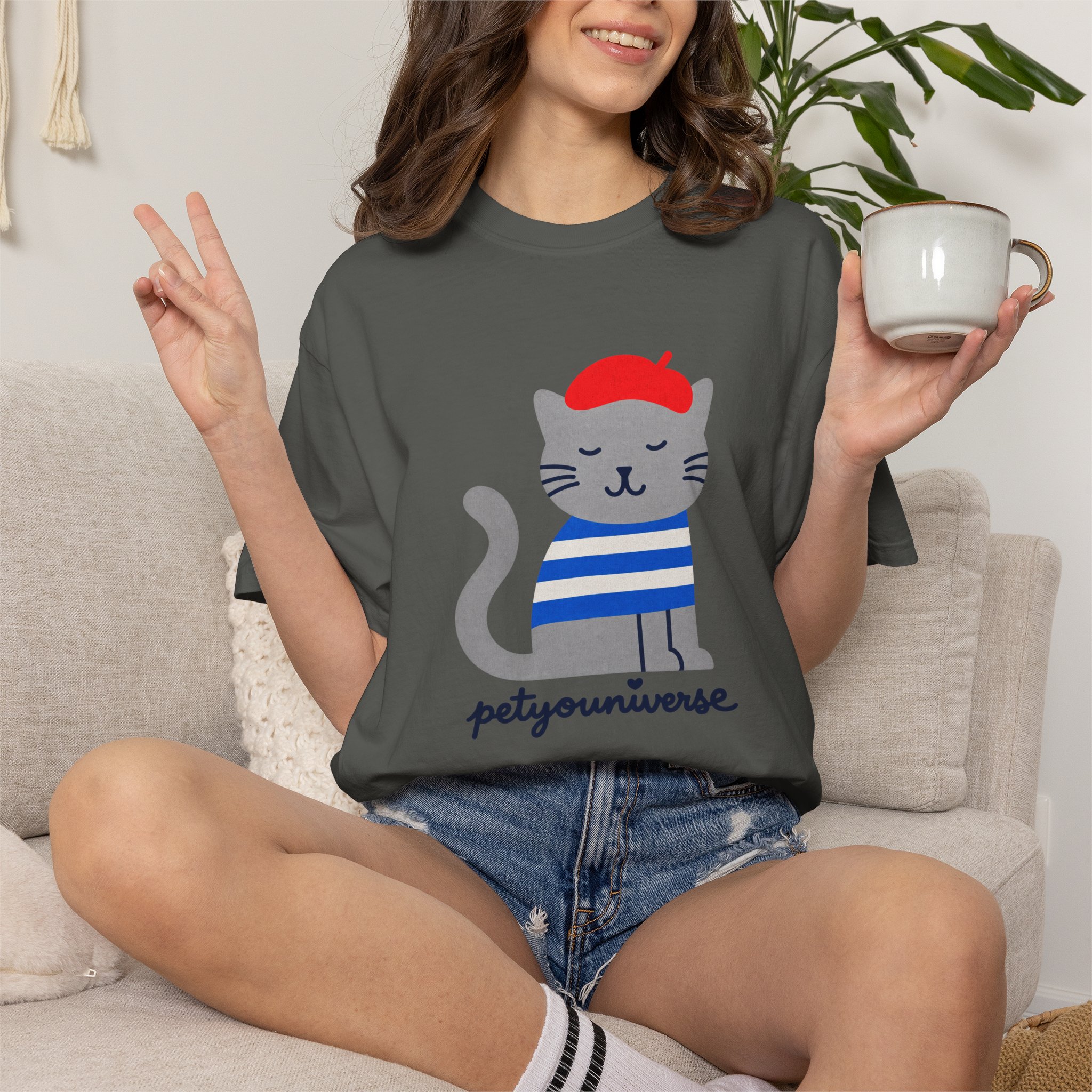 Cat Graphic T-Shirt — "petiyouniverse" Cute French Cat Tee - Image 39