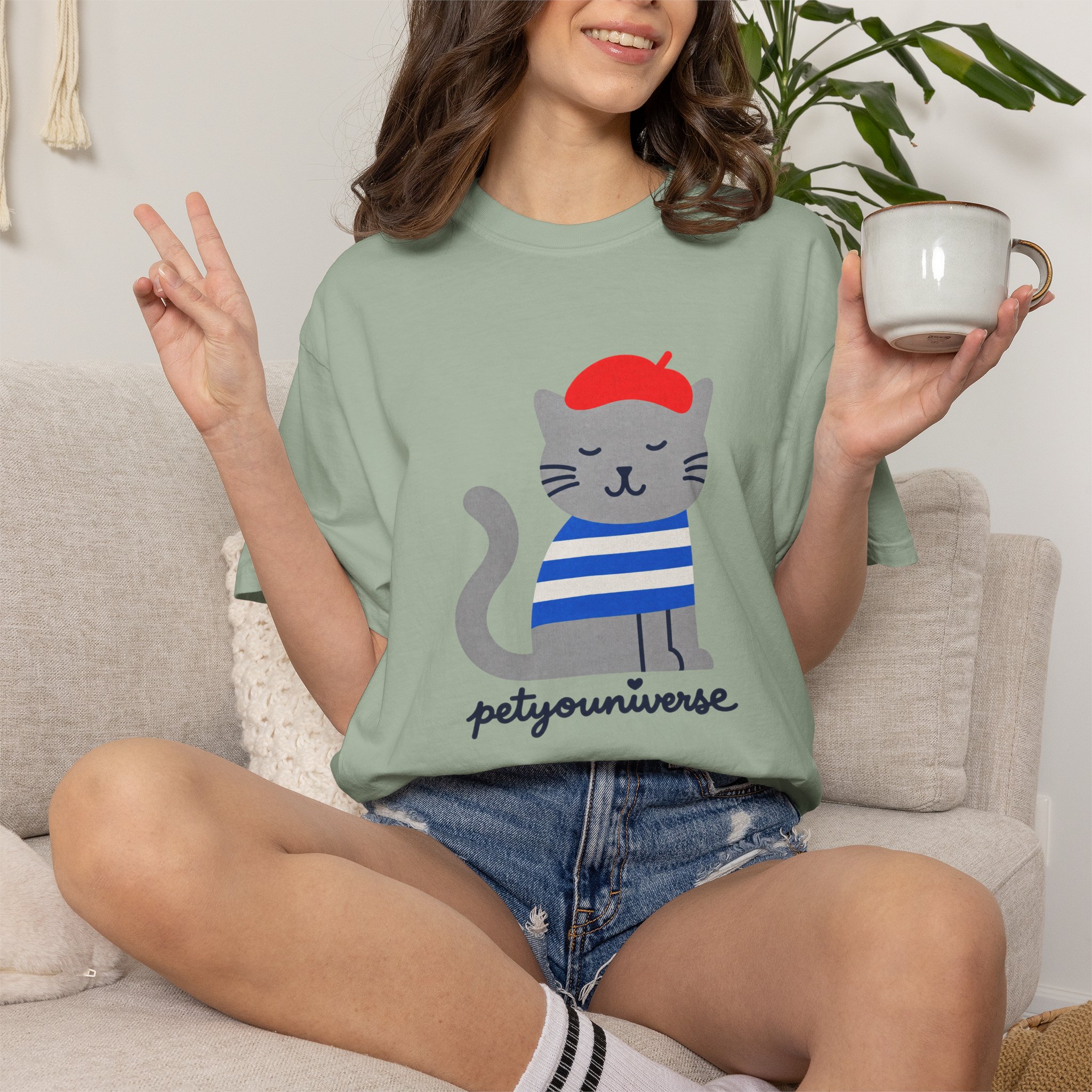 Cat Graphic T-Shirt — "petiyouniverse" Cute French Cat Tee - Image 57