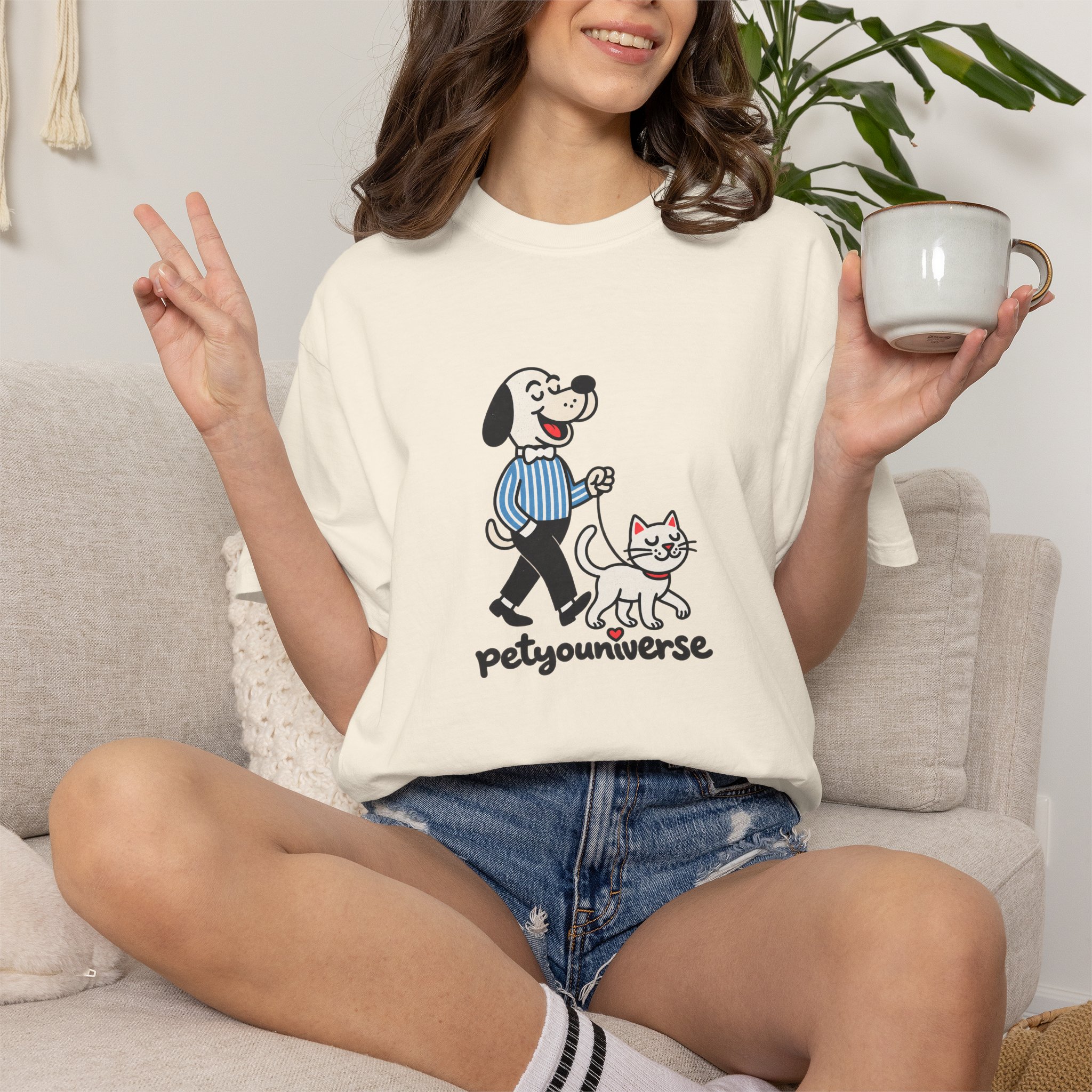 PetYouniverse Walking Dog & Cat Tee — Cute Retro Pet Graphic T-Shirt - Image 3