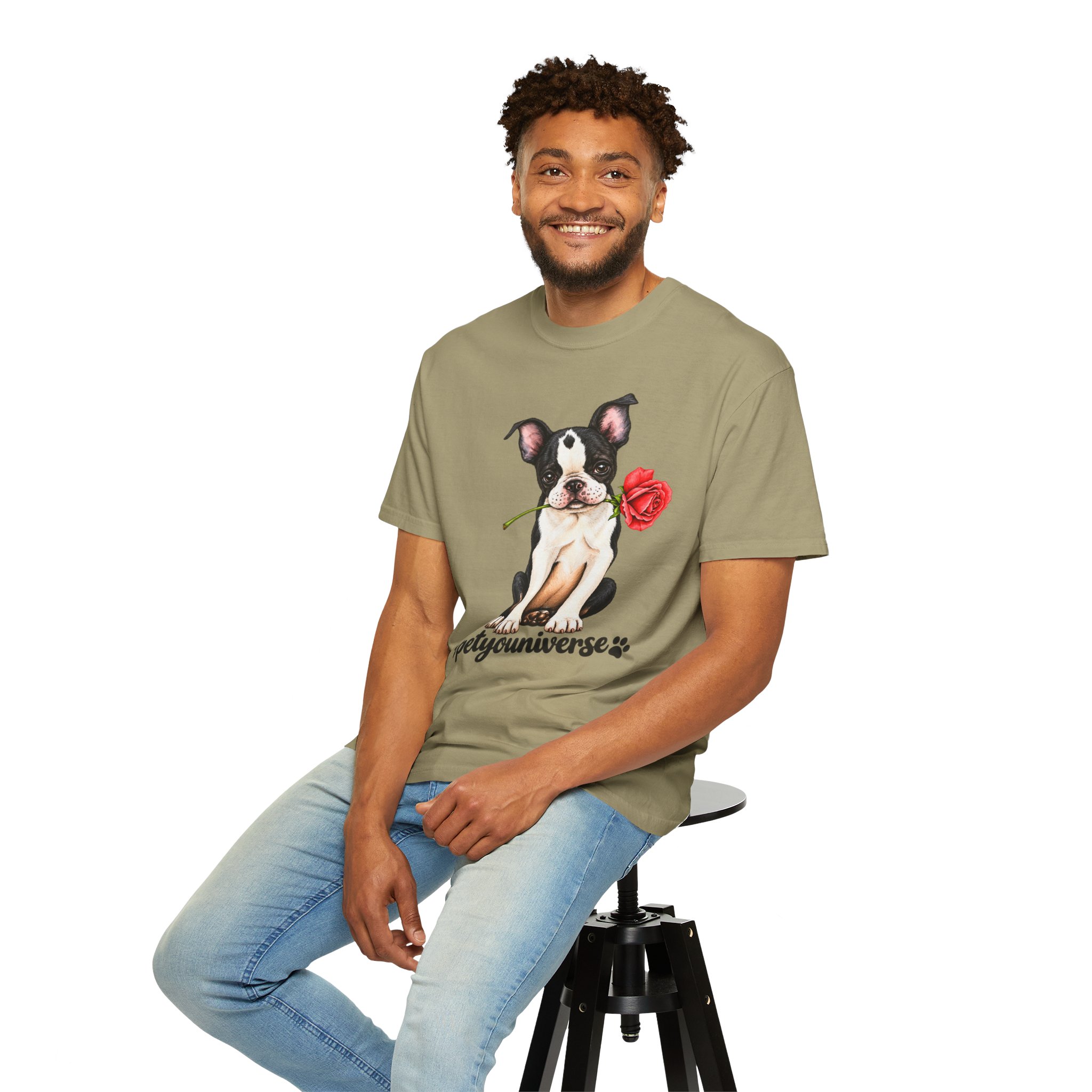 Boston Terrier Puppy Tee – Rose & "PetYoUniverse" Graphic T-Shirt - Image 26