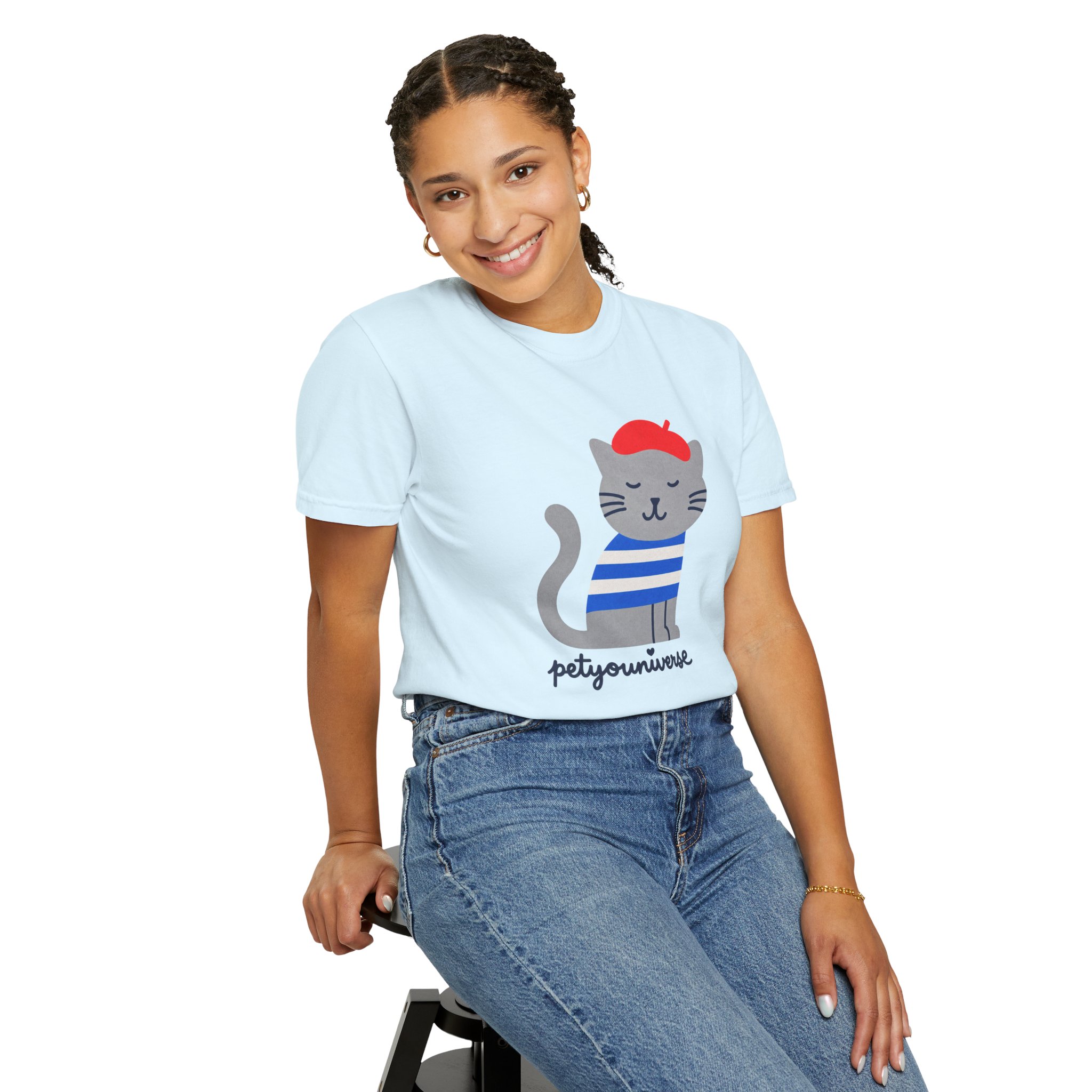 Cat Graphic T-Shirt — "petiyouniverse" Cute French Cat Tee - Image 87