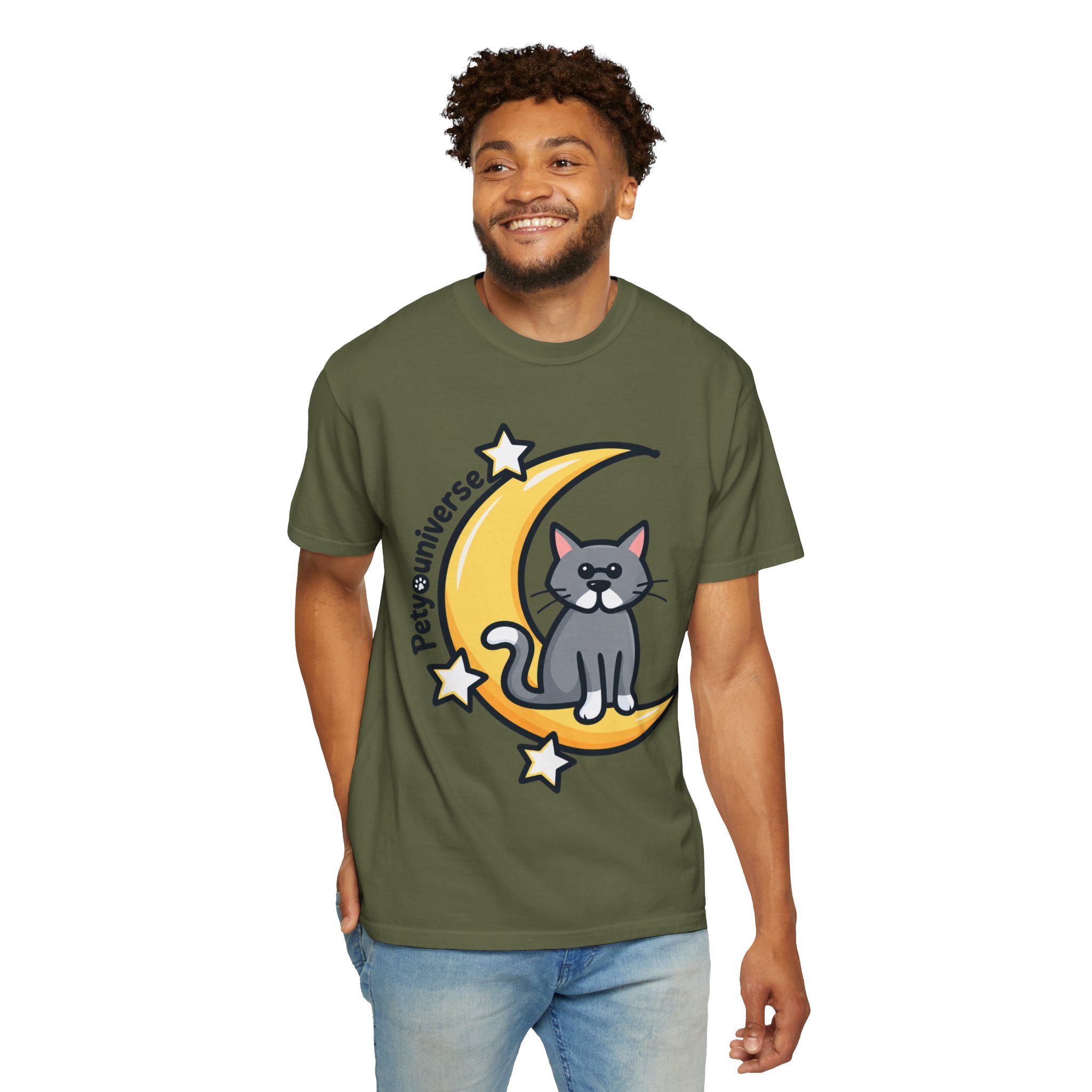 Cat on the Moon T-Shirt — "PetYoUniverse" Cute Cat Graphic Tee - Image 70