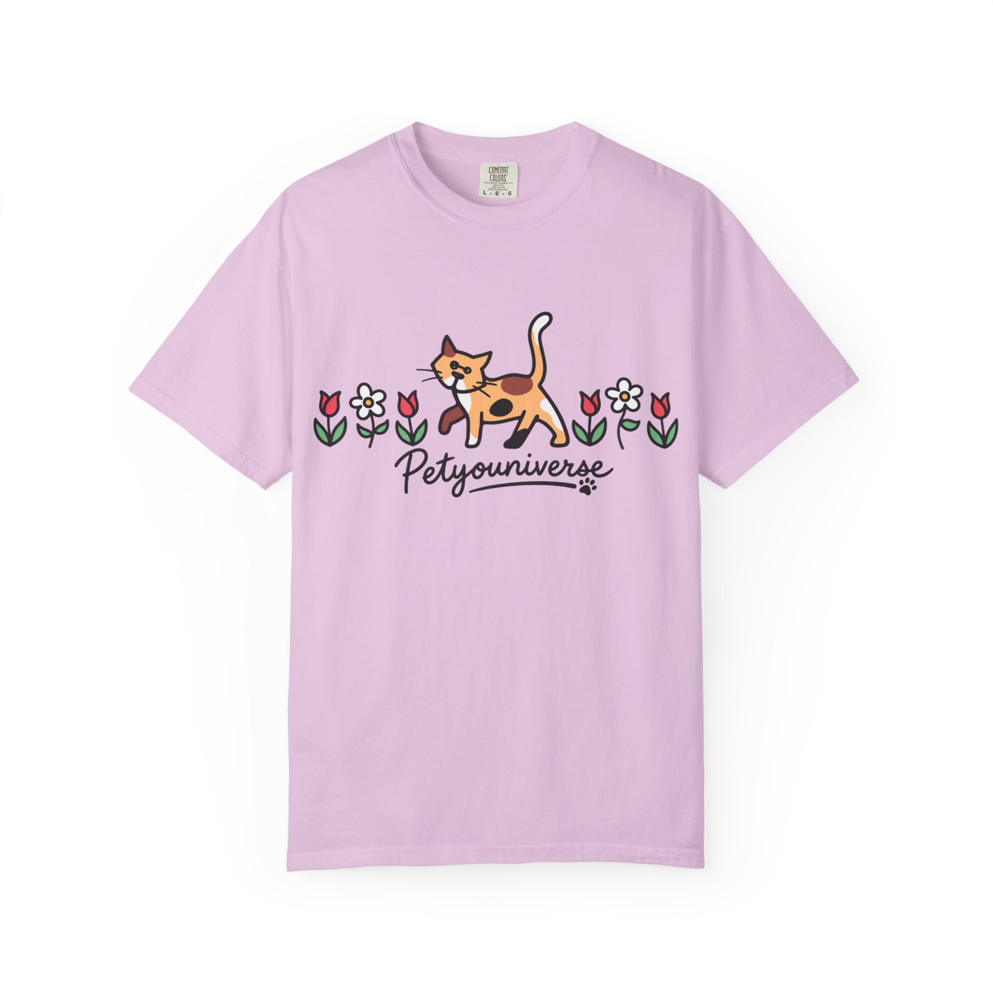 Cat & Flowers T-Shirt — 'Petsyouniverse' Cute Calico Tee - Image 100