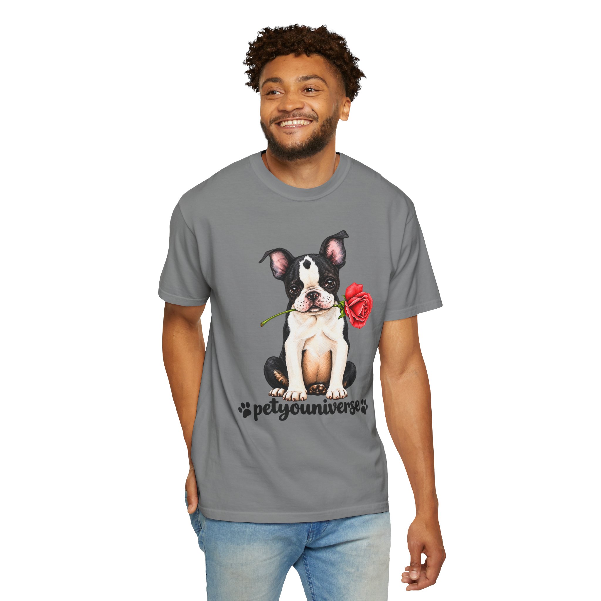 Boston Terrier Puppy Tee – Rose & "PetYoUniverse" Graphic T-Shirt - Image 43