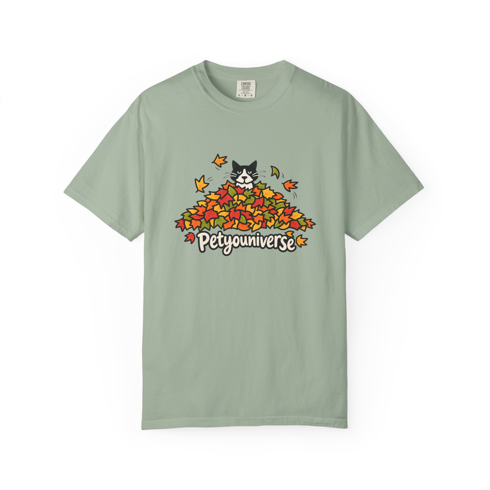 Cat in Leaf Pile T-Shirt — "Petyouniverse" Fall Cat Tee - Image 64
