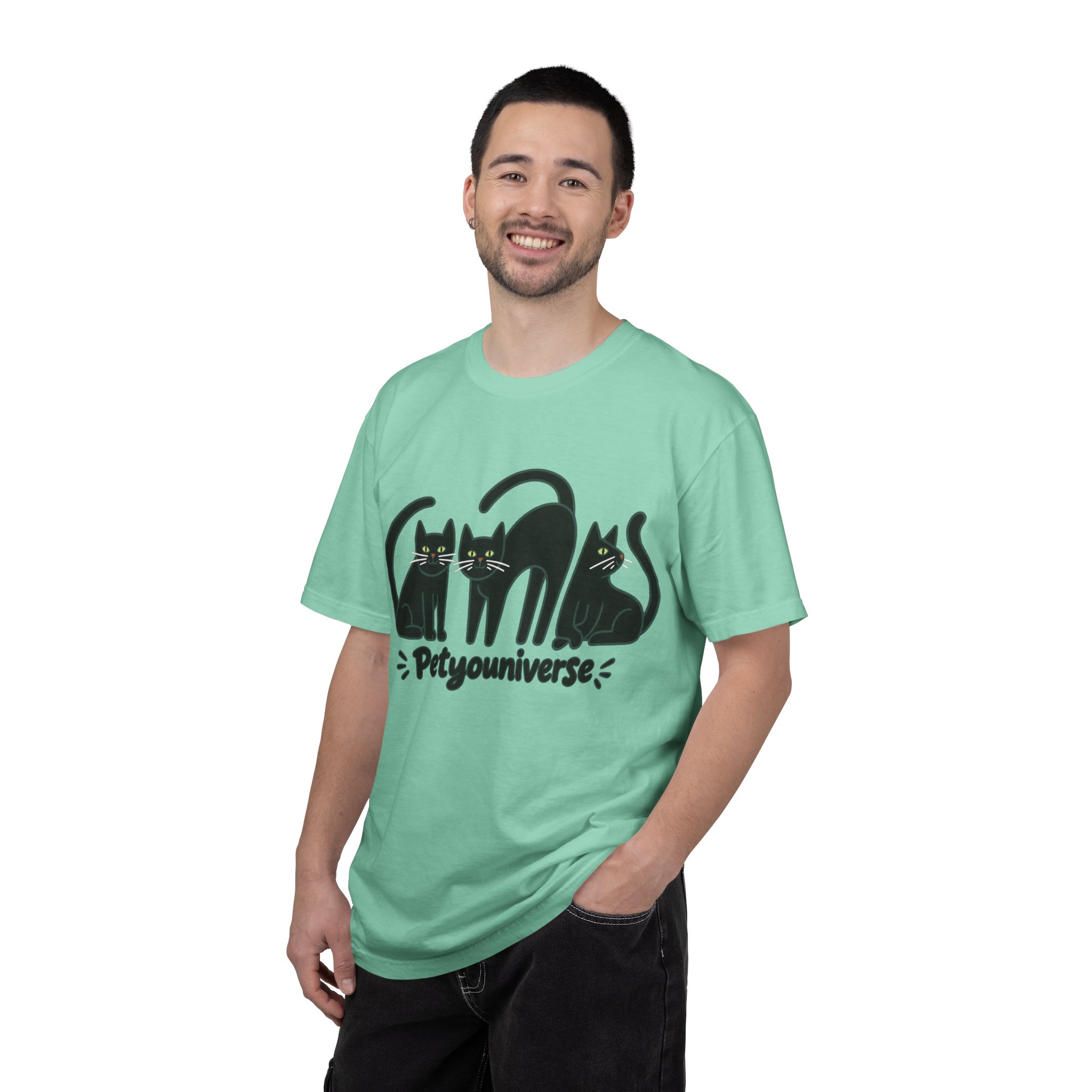 Cat T-Shirt — "Petyouniverse" Black Cat Trio Graphic Tee - Image 76