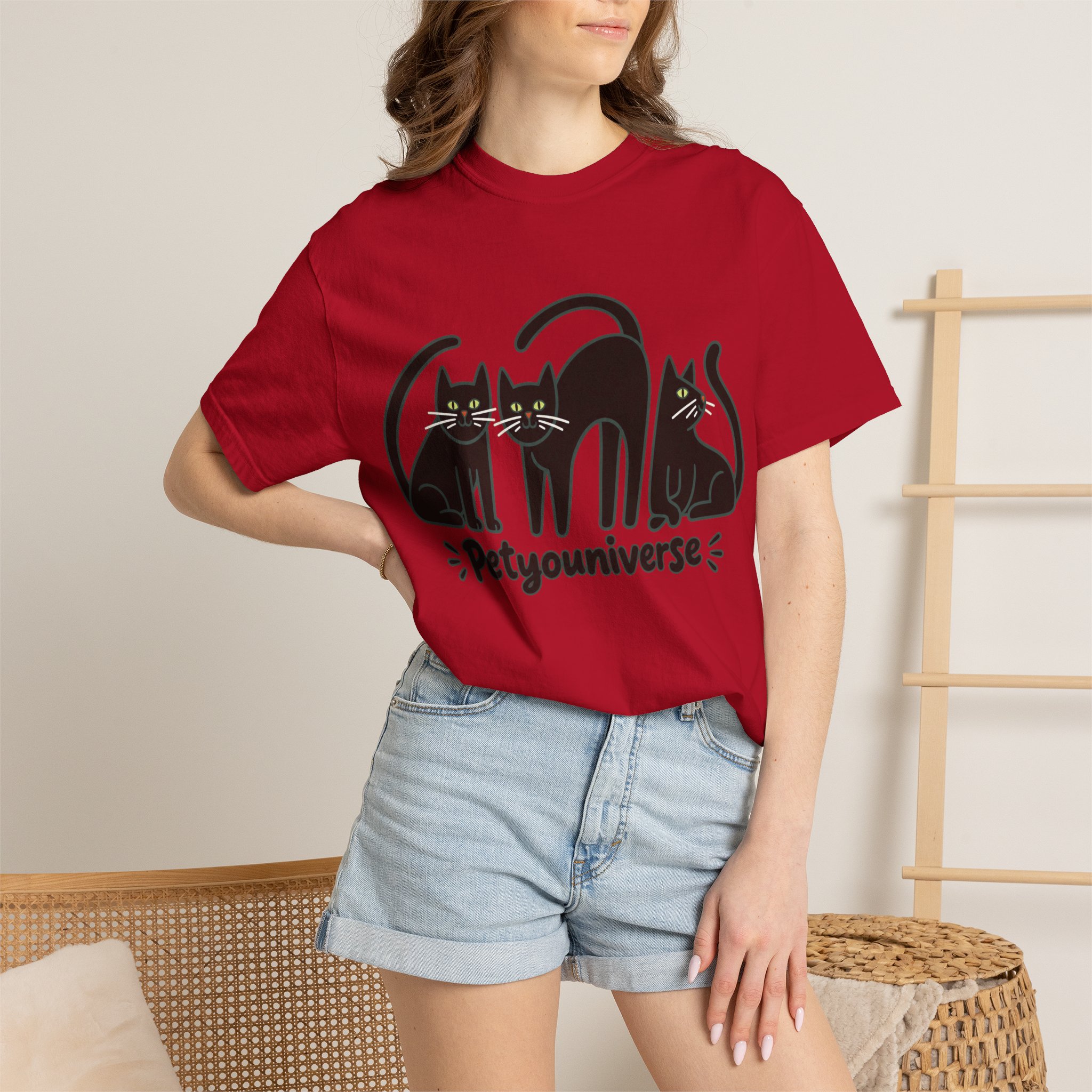 Cat T-Shirt — "Petyouniverse" Black Cat Trio Graphic Tee - Image 137