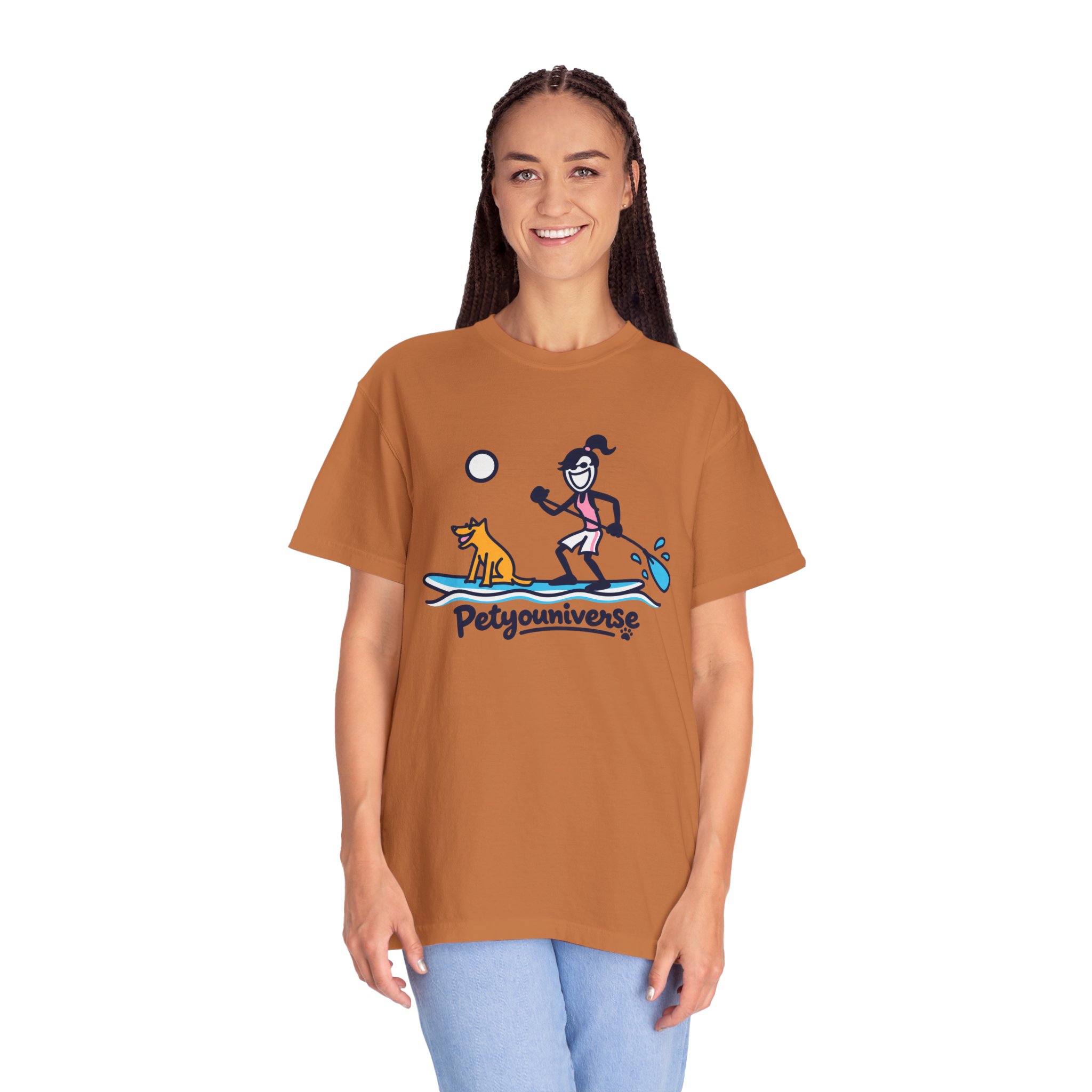 Paddleboarding Pup Graphic T-Shirt — "Petyouniverse" Dog & Owner Paddleboard Tee - Image 28