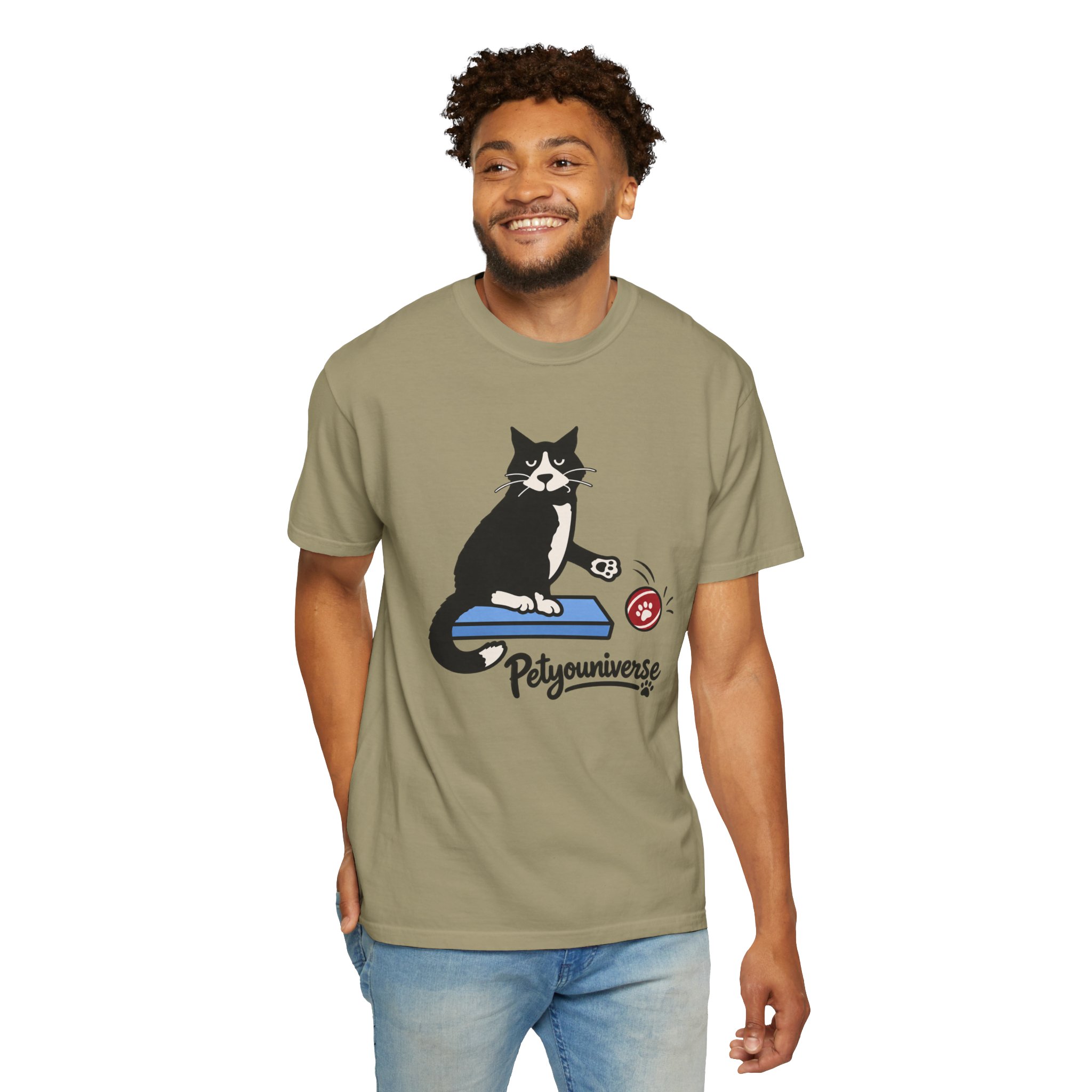 Cat on Scratch Pad Graphic T-Shirt — "Petyouniverse" Cute Paw Play Tee - Image 43