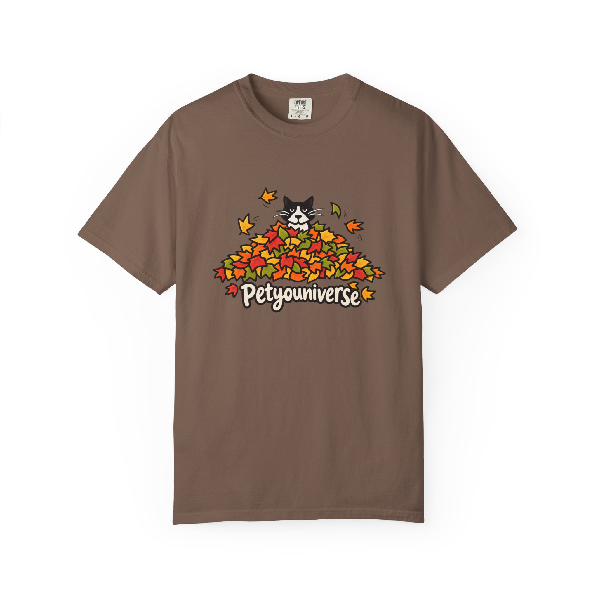 Cat in Leaf Pile T-Shirt — "Petyouniverse" Fall Cat Tee - Image 37