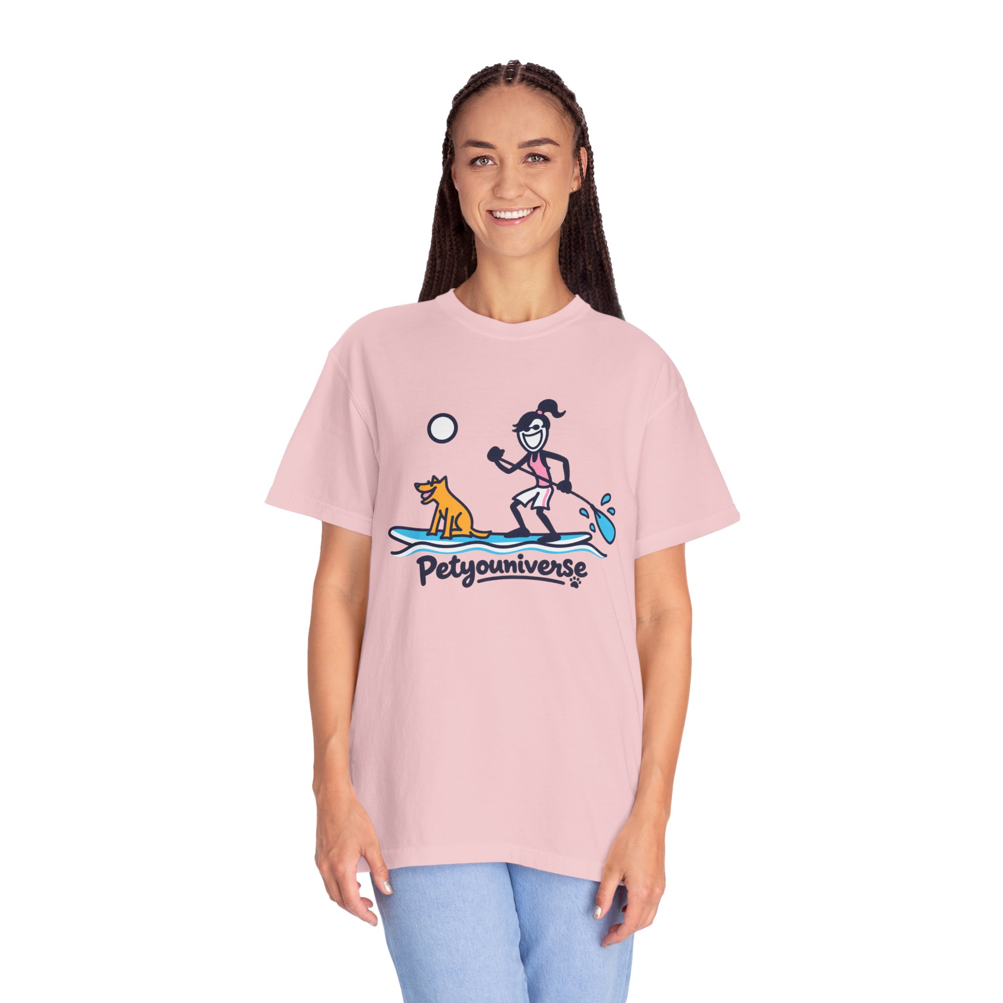 Paddleboarding Pup Graphic T-Shirt — "Petyouniverse" Dog & Owner Paddleboard Tee - Image 84