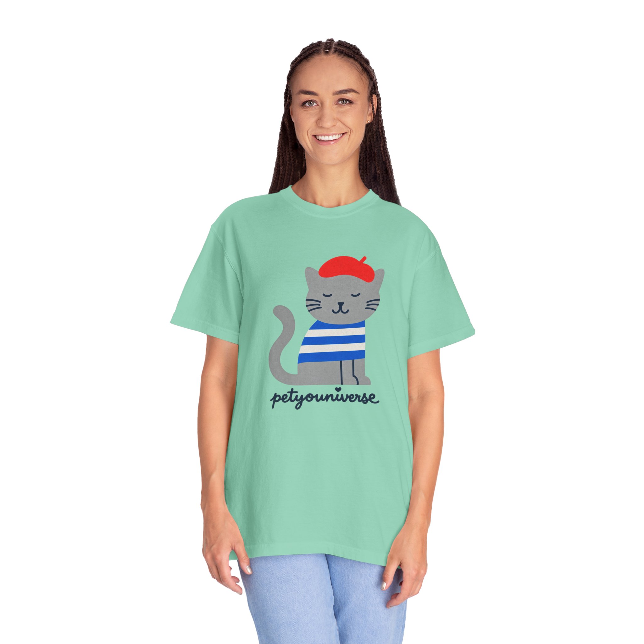 Cat Graphic T-Shirt — "petiyouniverse" Cute French Cat Tee - Image 68