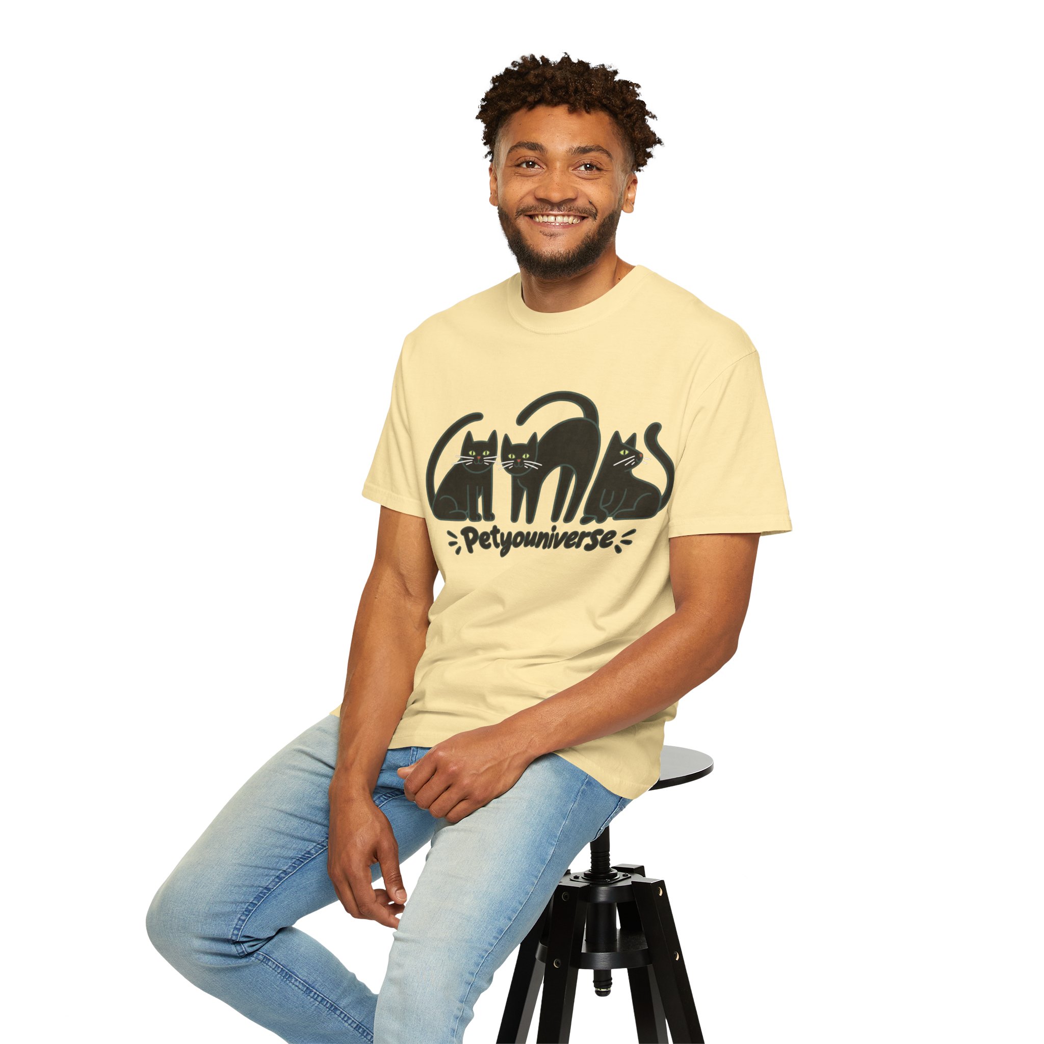 Cat T-Shirt — "Petyouniverse" Black Cat Trio Graphic Tee - Image 26