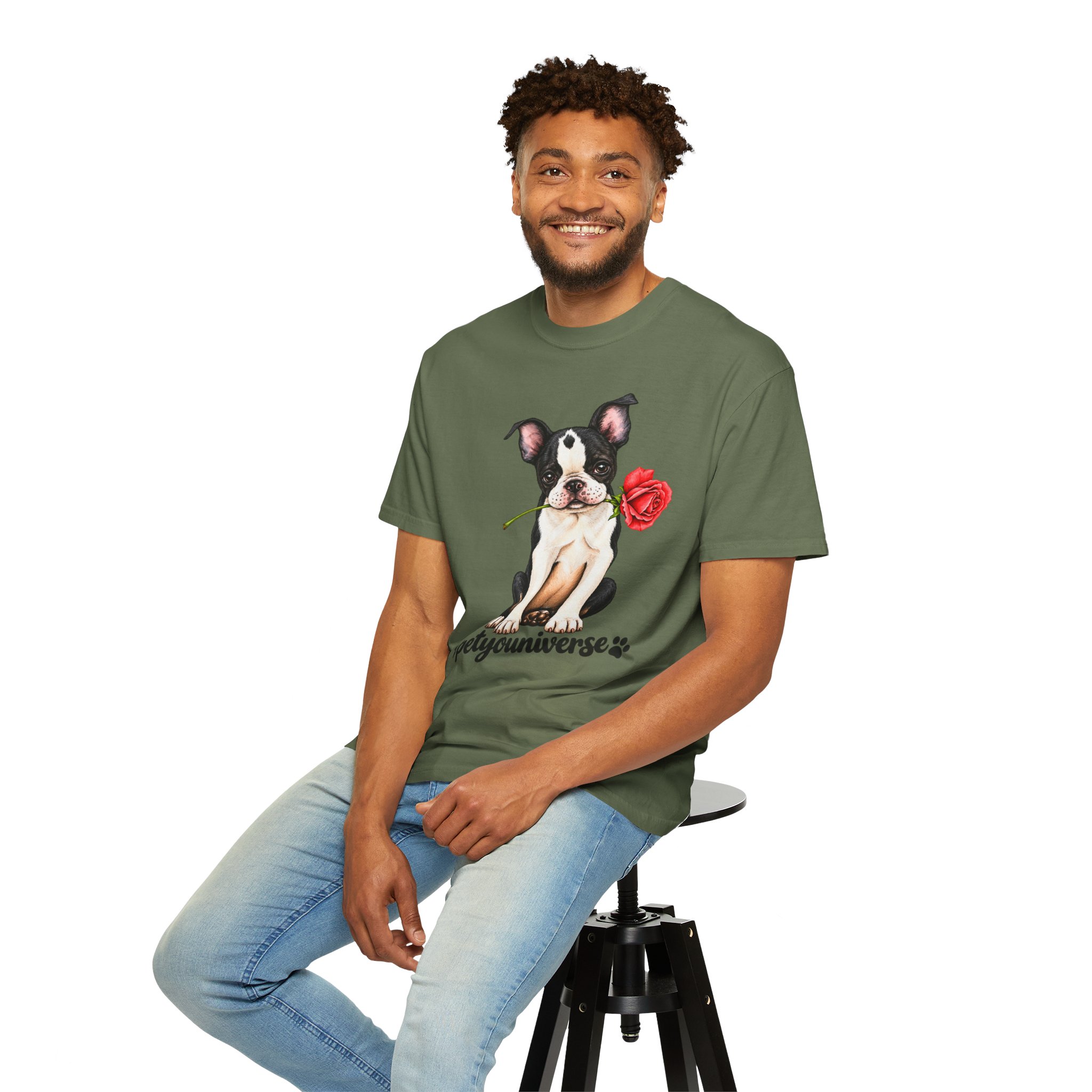 Boston Terrier Puppy Tee – Rose & "PetYoUniverse" Graphic T-Shirt - Image 53