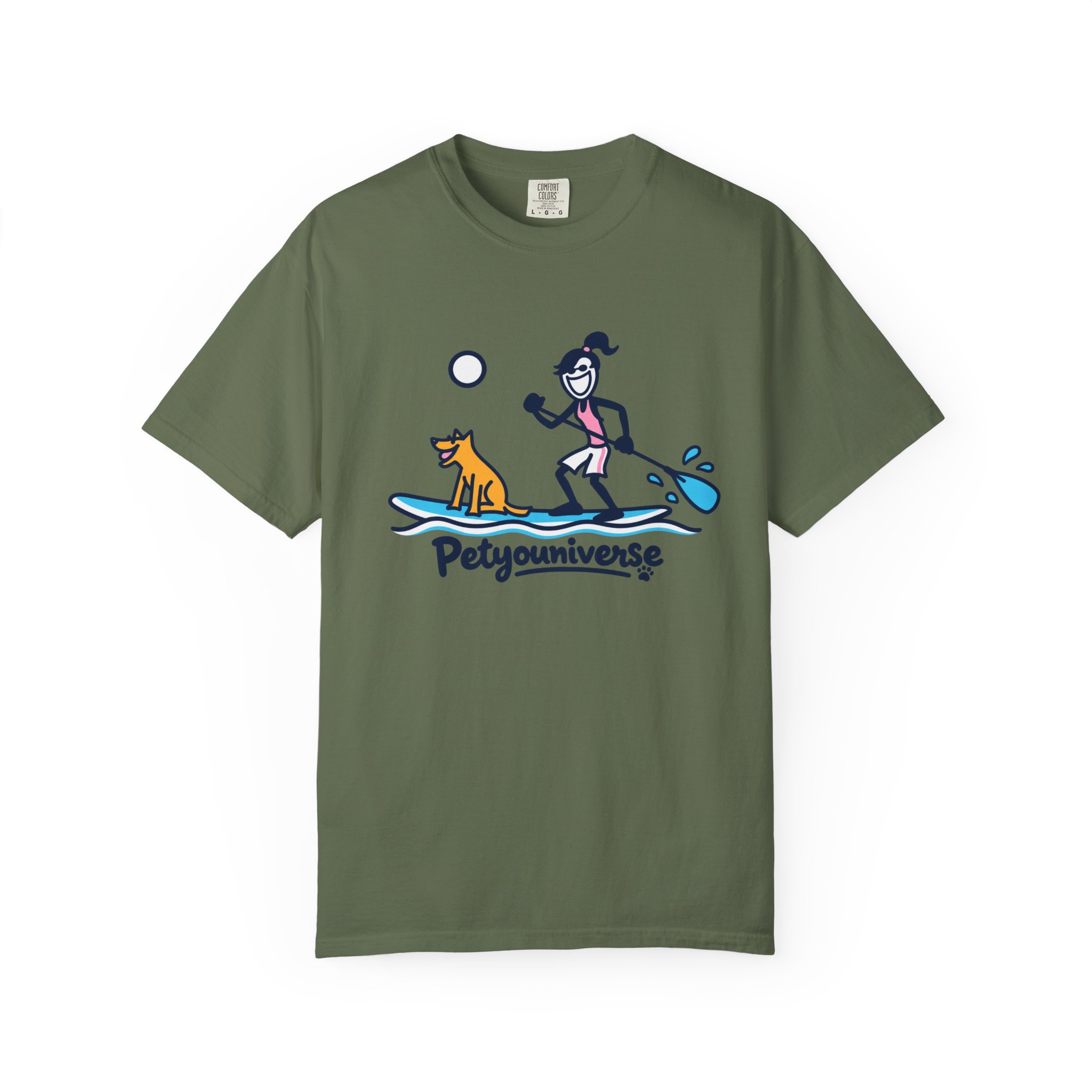 Paddleboarding Pup Graphic T-Shirt — "Petyouniverse" Dog & Owner Paddleboard Tee - Image 49