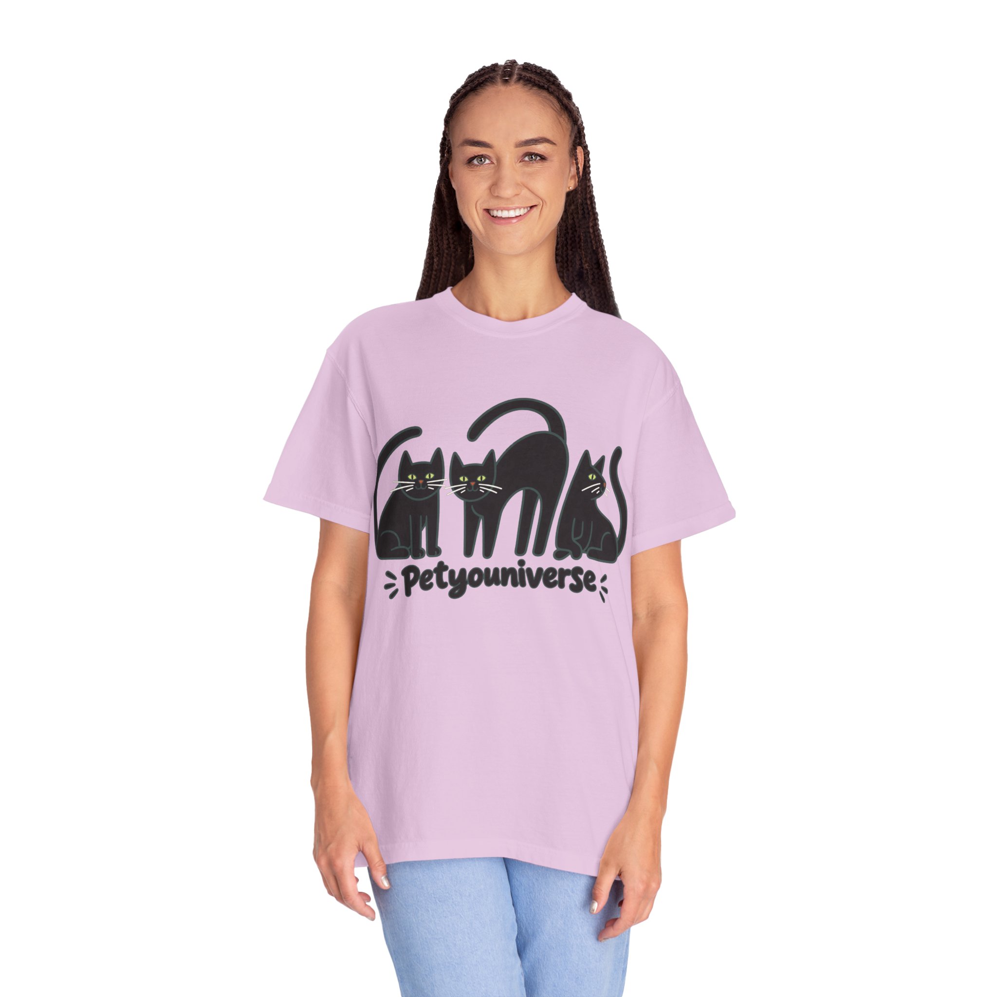 Cat T-Shirt — "Petyouniverse" Black Cat Trio Graphic Tee - Image 113