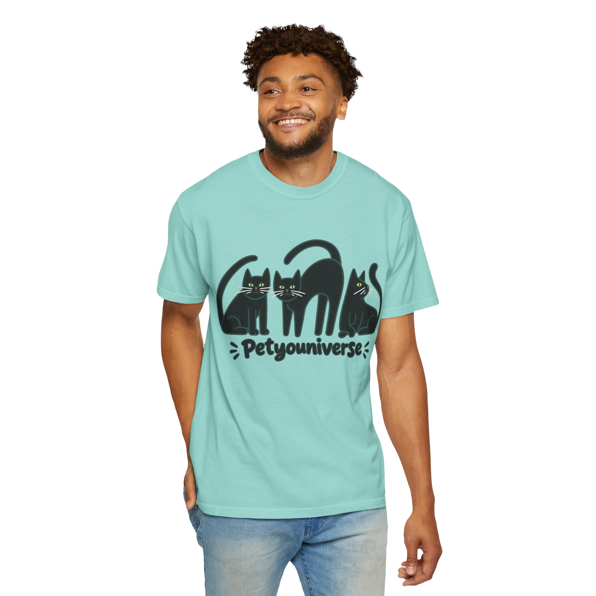 Cat T-Shirt — "Petyouniverse" Black Cat Trio Graphic Tee - Image 88