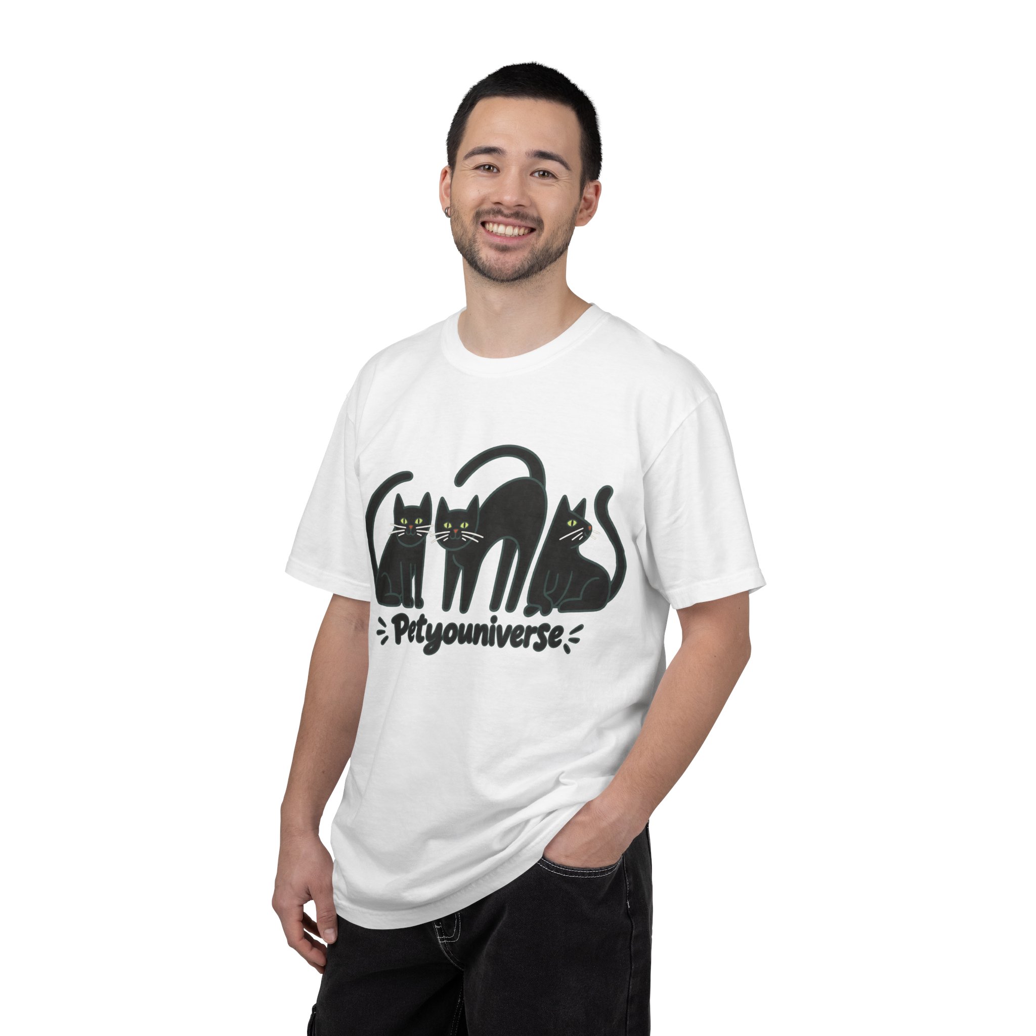 Cat T-Shirt — "Petyouniverse" Black Cat Trio Graphic Tee - Image 4