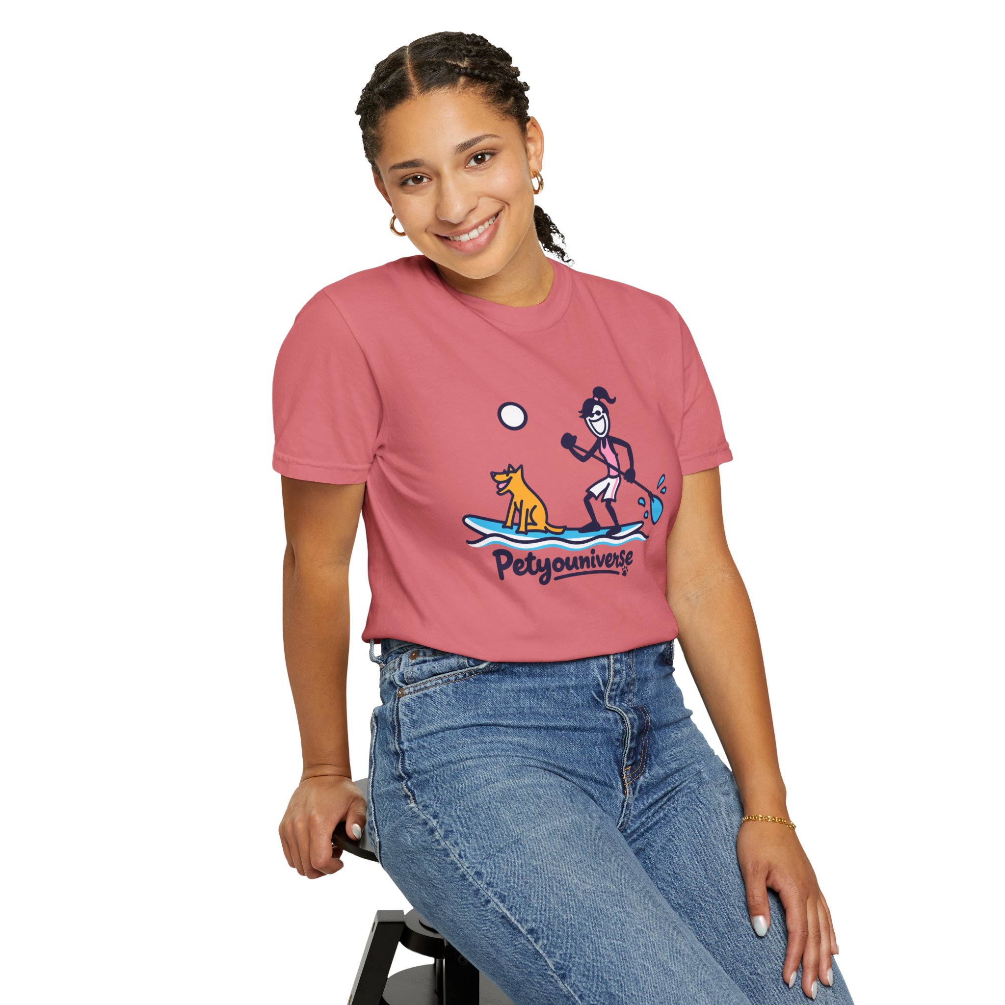 Paddleboarding Pup Graphic T-Shirt — "Petyouniverse" Dog & Owner Paddleboard Tee - Image 101