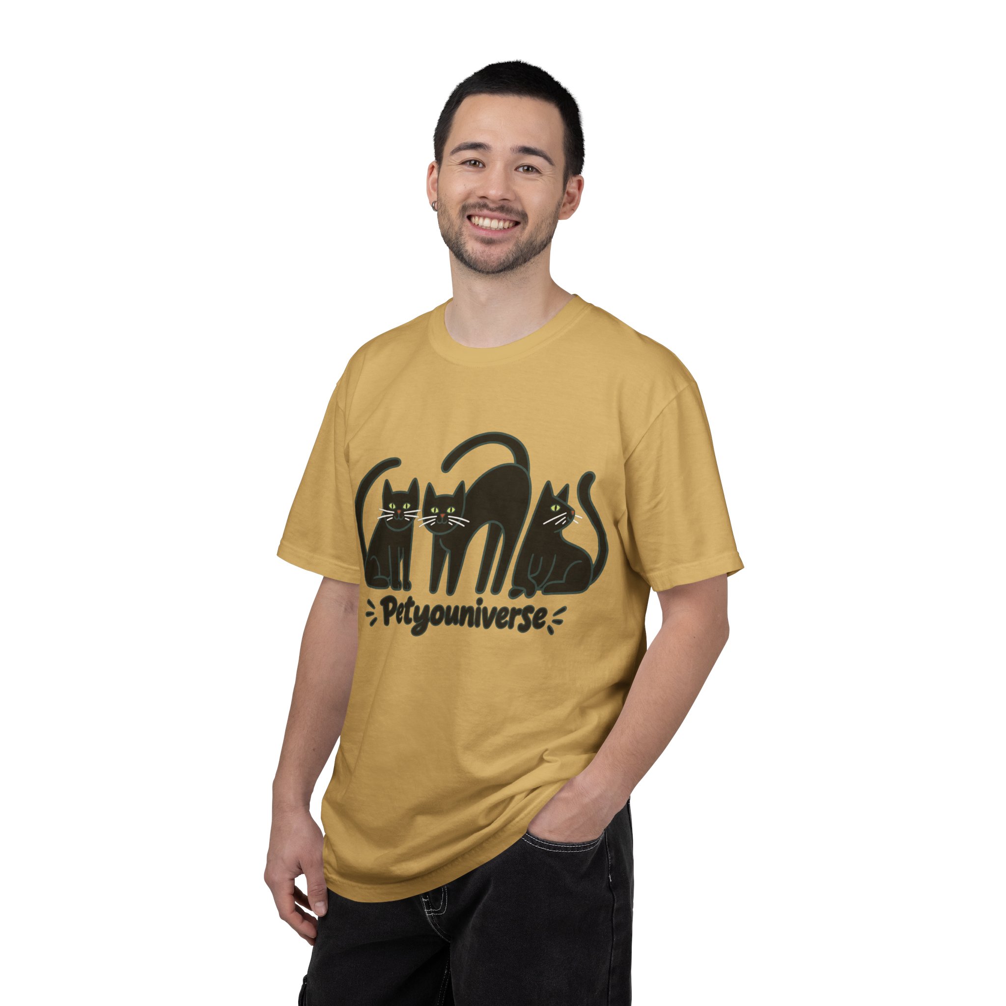 Cat T-Shirt — "Petyouniverse" Black Cat Trio Graphic Tee - Image 31