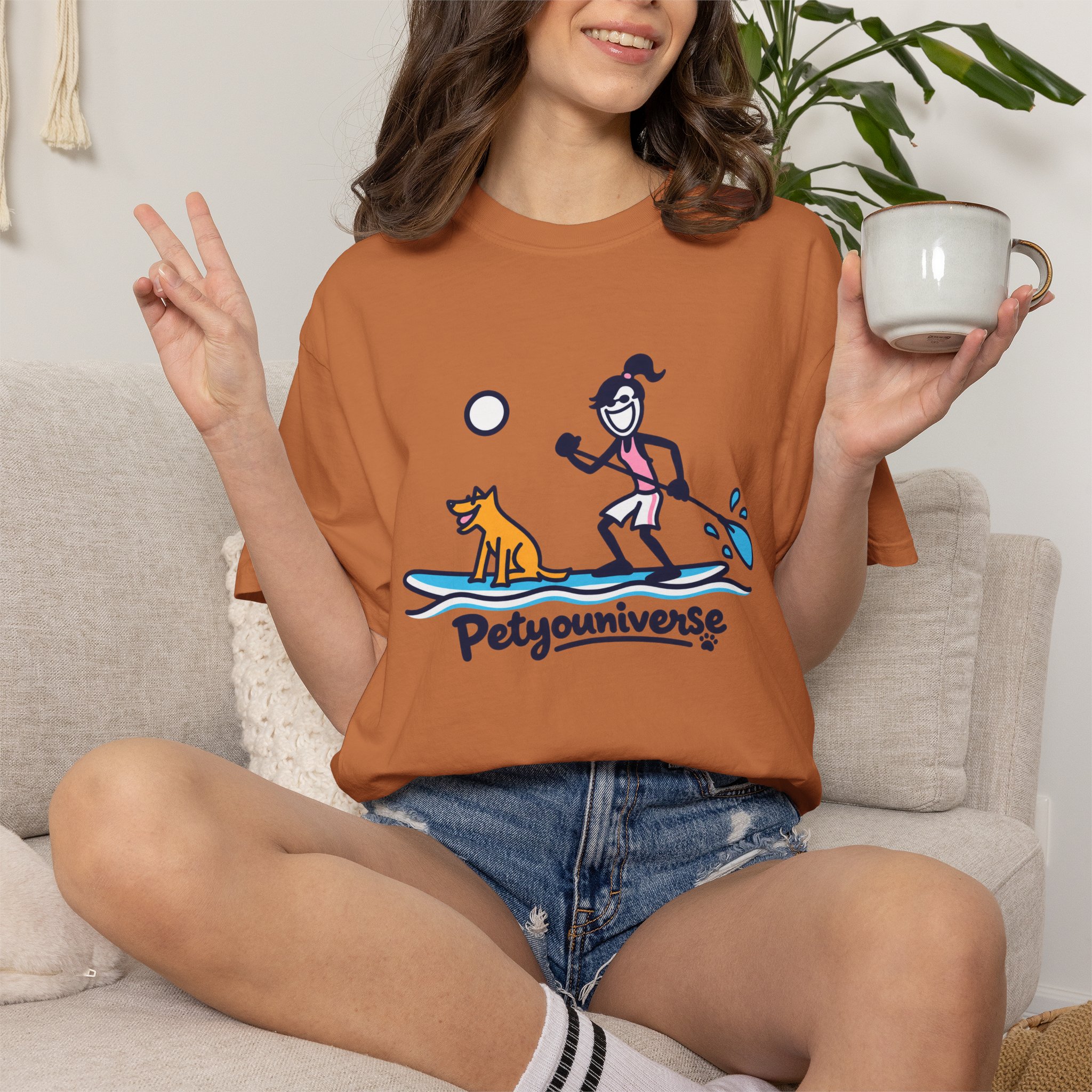 Paddleboarding Pup Graphic T-Shirt — "Petyouniverse" Dog & Owner Paddleboard Tee - Image 27