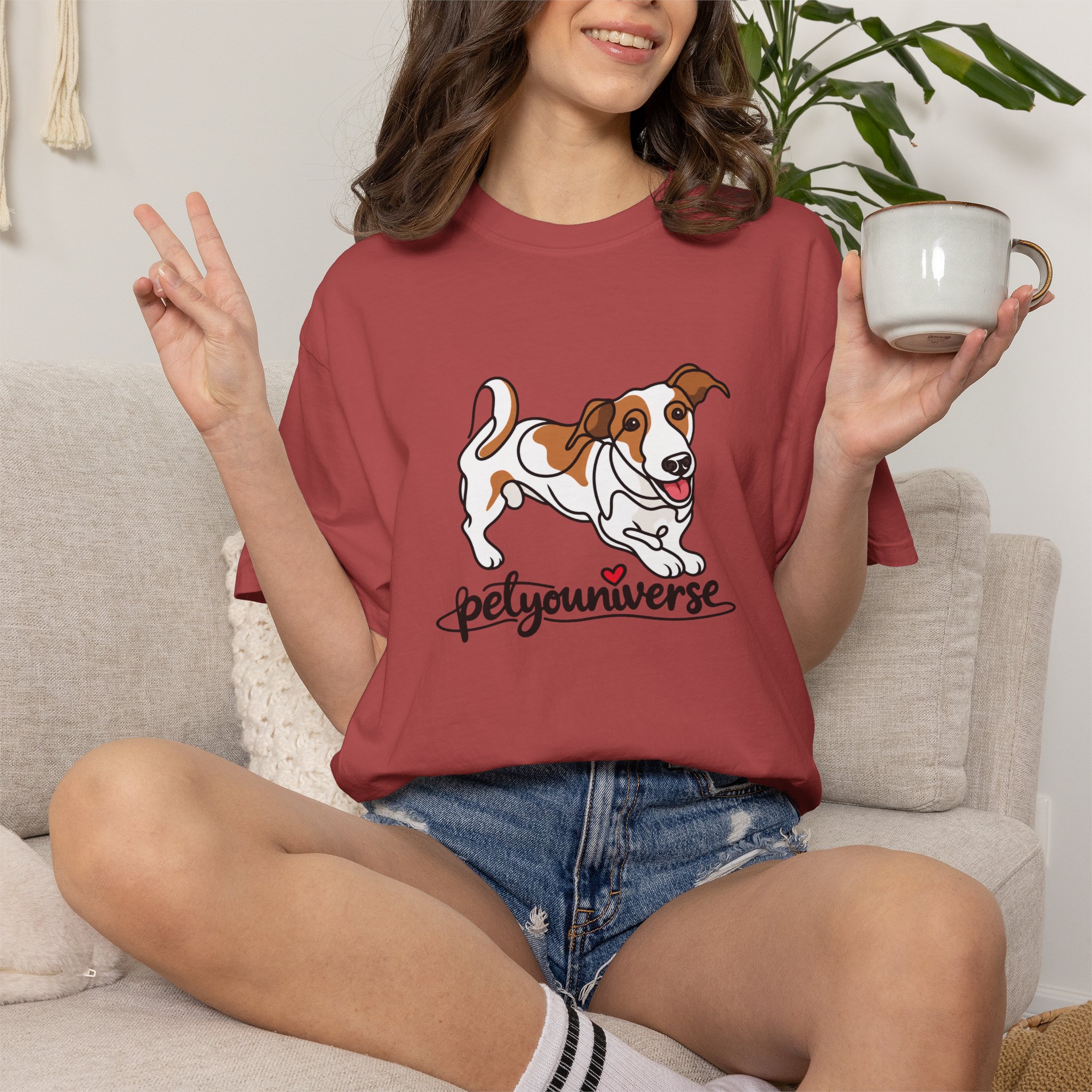 Dog Cartoon T-Shirt — "PetYoUniverse" Playful Jack Russell Tee - Image 129
