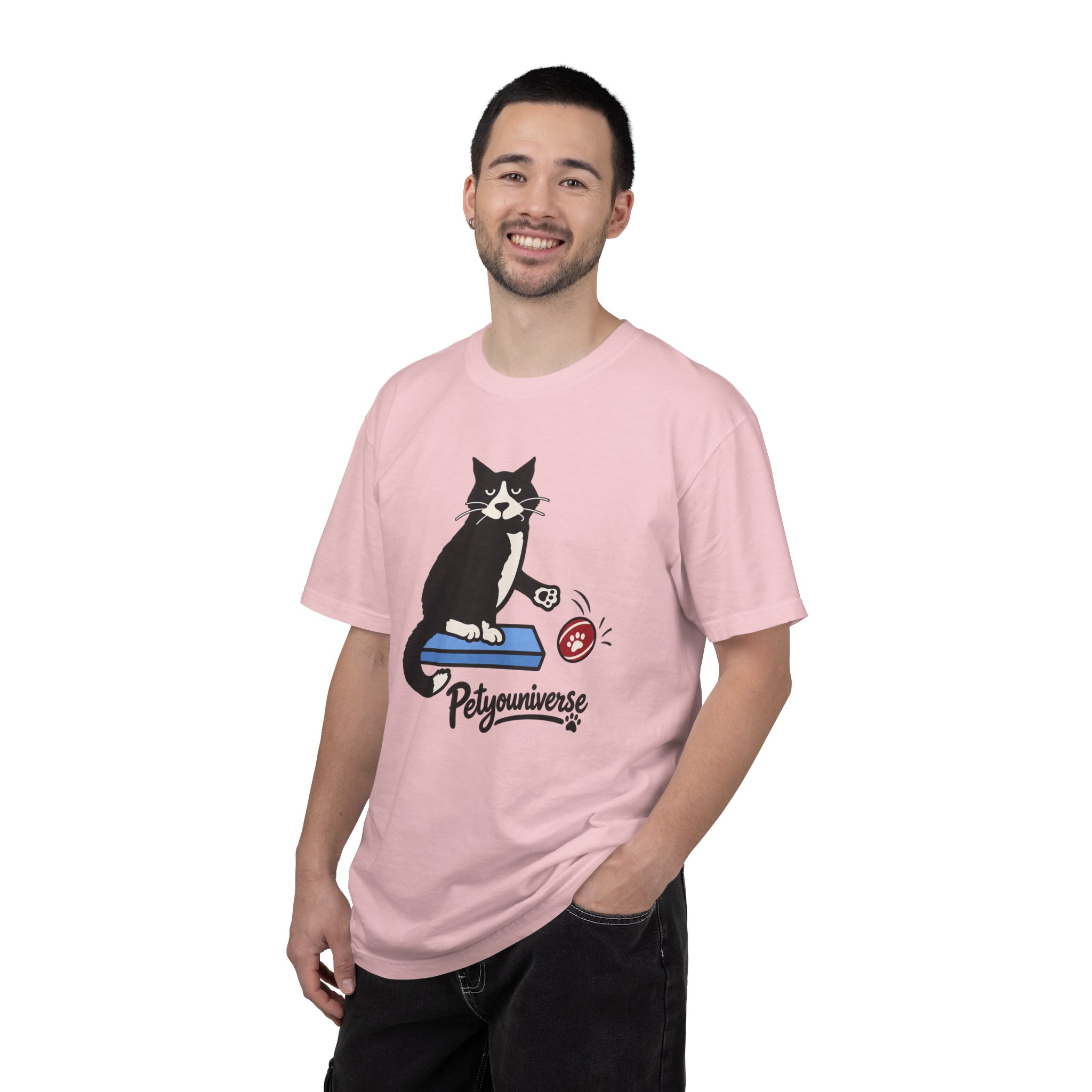Cat on Scratch Pad Graphic T-Shirt — "Petyouniverse" Cute Paw Play Tee - Image 112