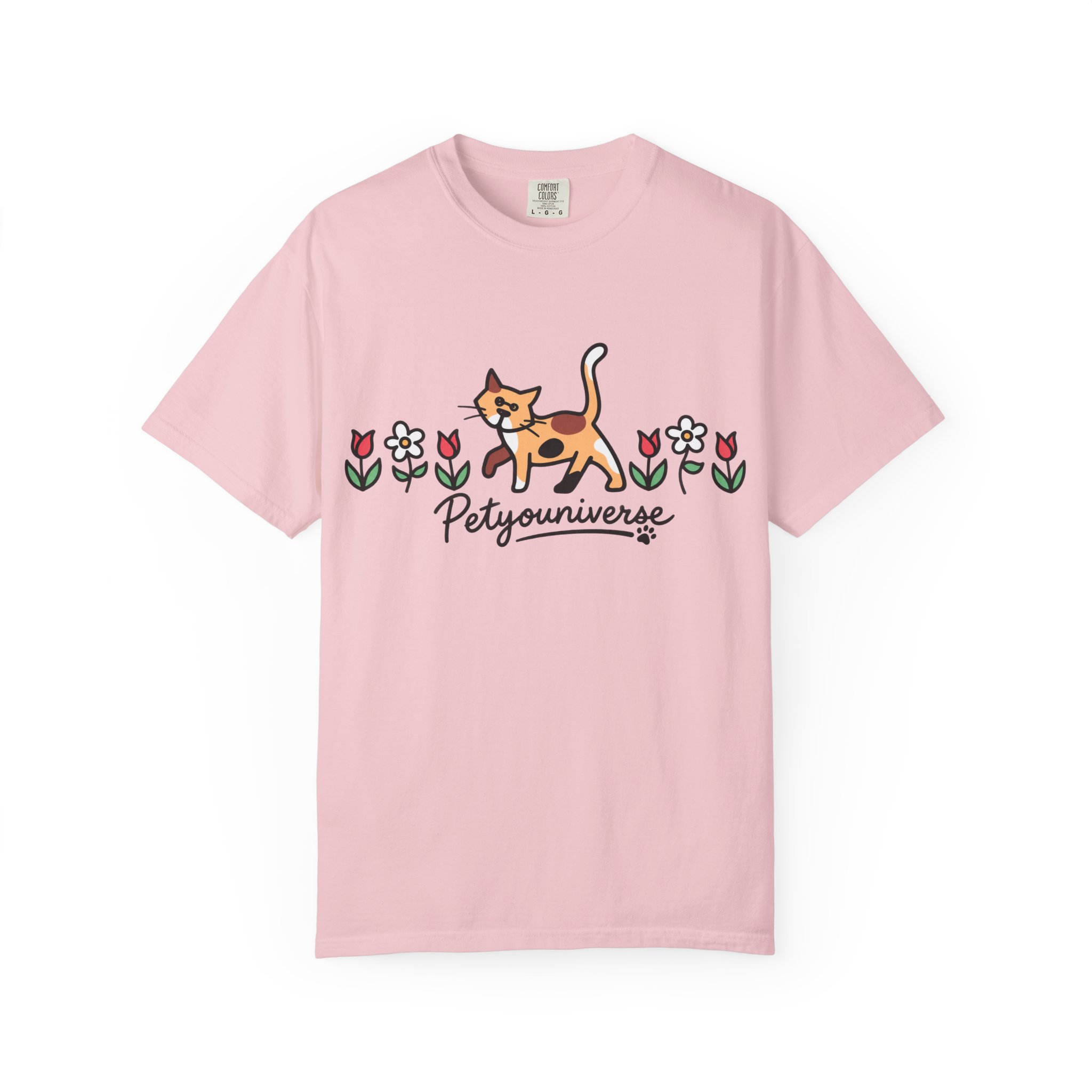 Cat & Flowers T-Shirt — 'Petsyouniverse' Cute Calico Tee - Image 109
