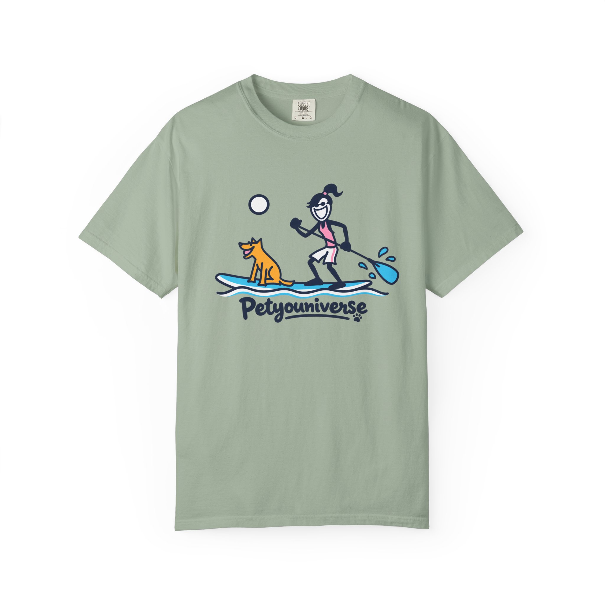 Paddleboarding Pup Graphic T-Shirt — "Petyouniverse" Dog & Owner Paddleboard Tee - Image 57