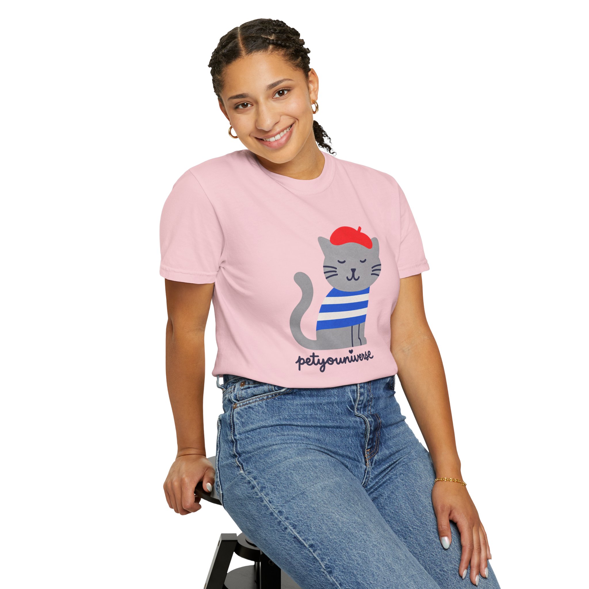 Cat Graphic T-Shirt — "petiyouniverse" Cute French Cat Tee - Image 105
