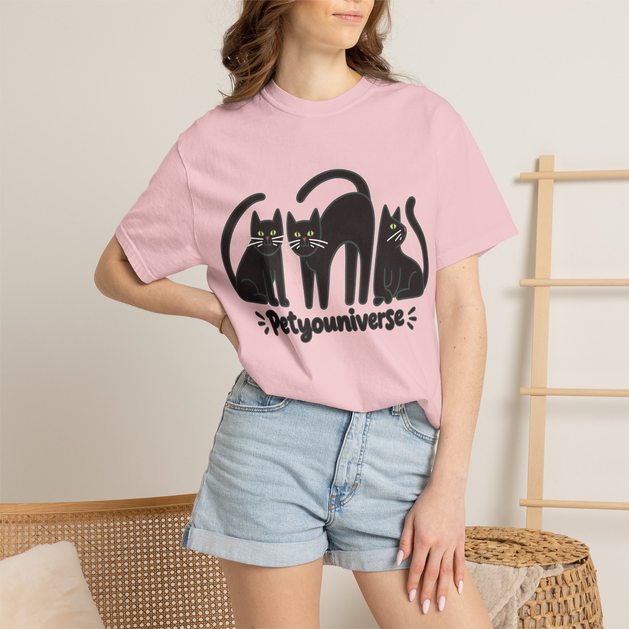 Cat T-Shirt — "Petyouniverse" Black Cat Trio Graphic Tee - Image 119