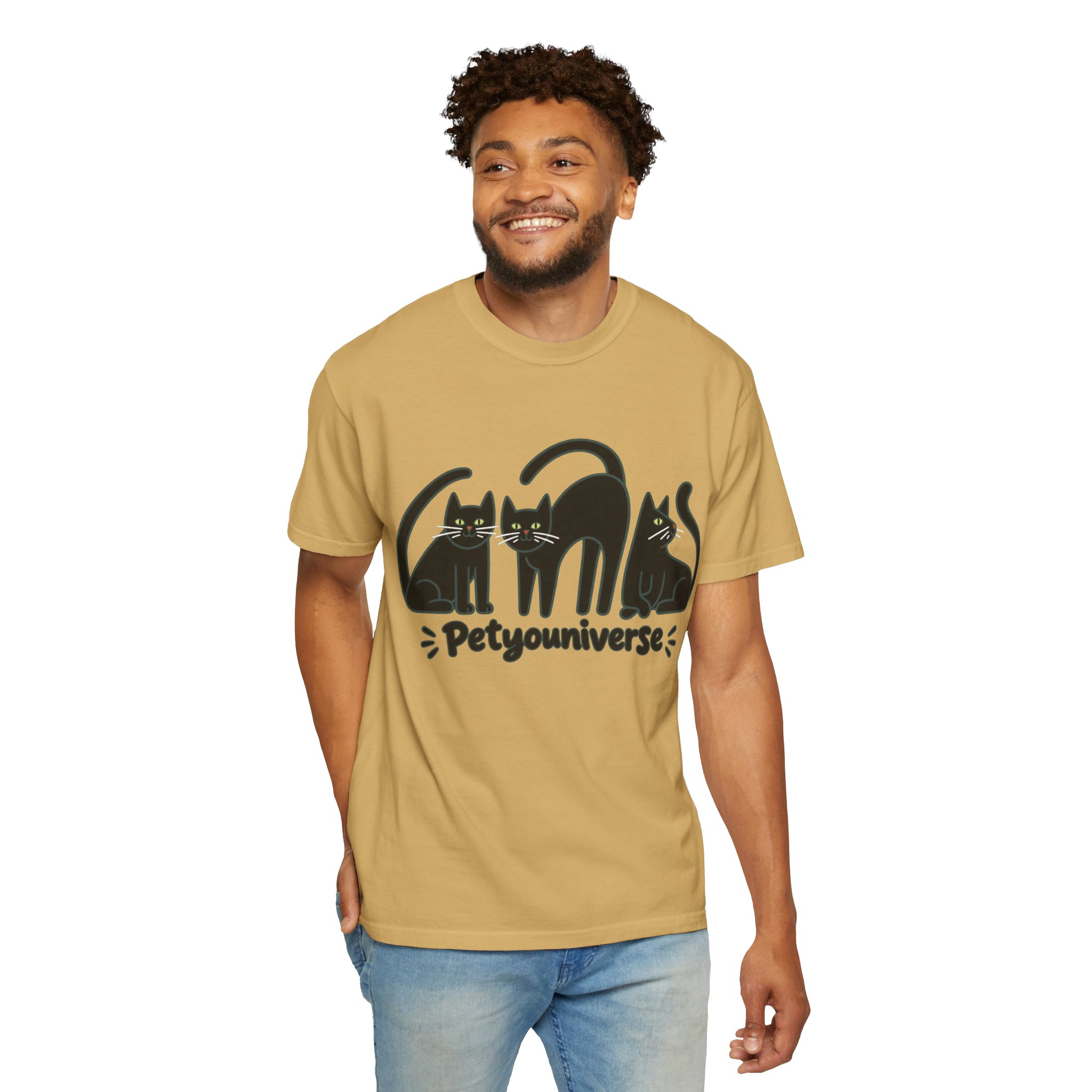 Cat T-Shirt — "Petyouniverse" Black Cat Trio Graphic Tee - Image 34
