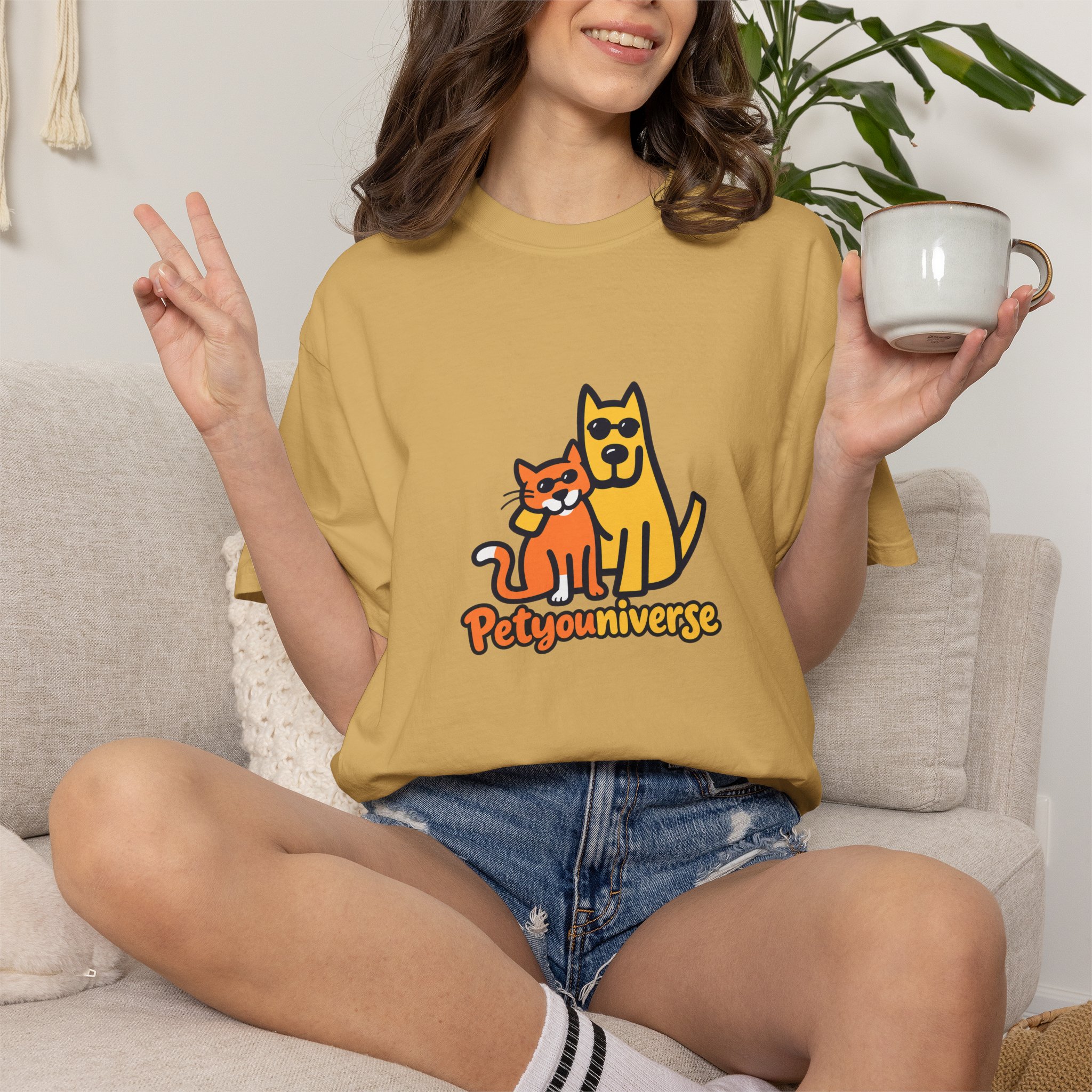 PetyoUniverse Cute Cat & Dog Graphic T-Shirt — Vintage Garment-Dyed Tee for Pet Lovers - Image 12