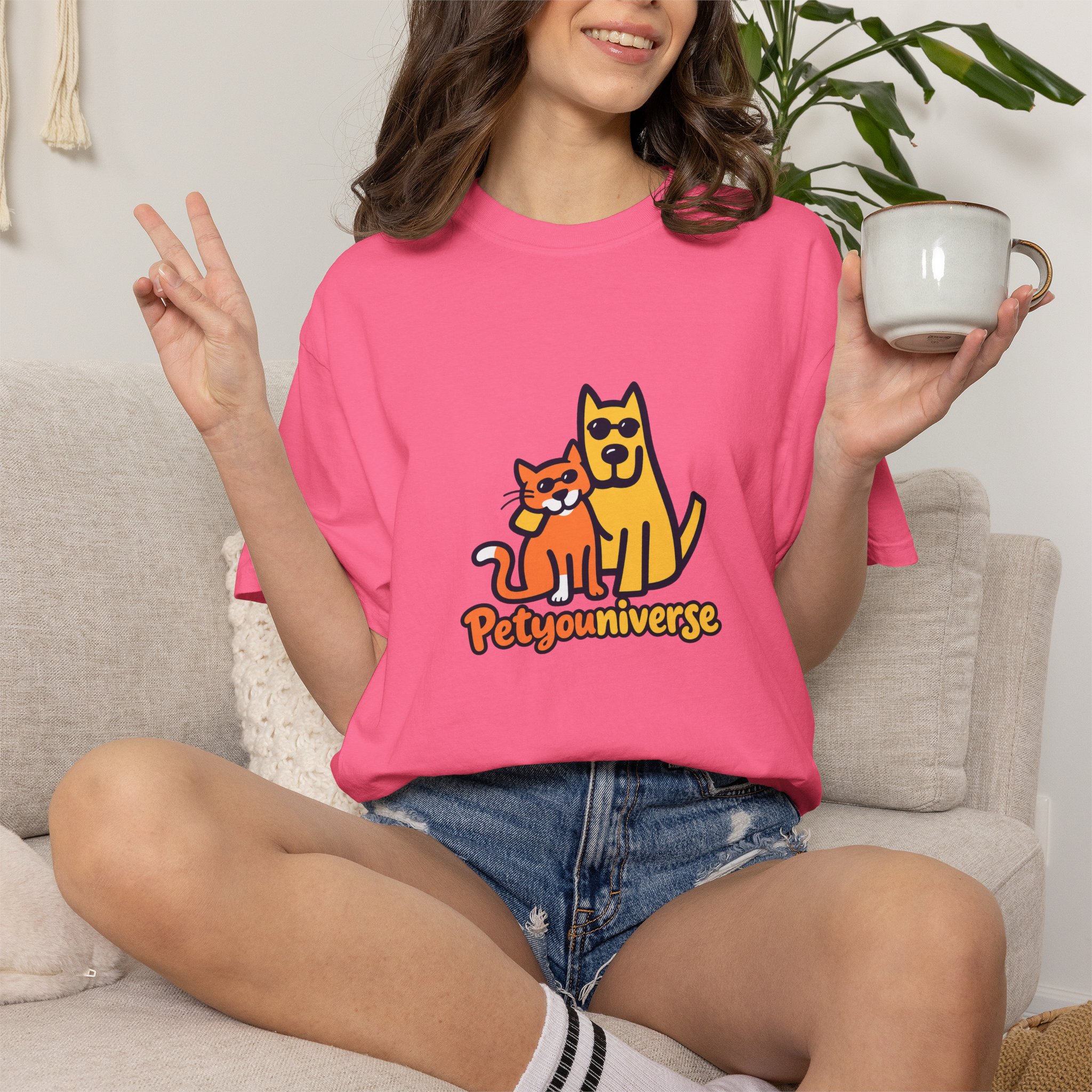 PetyoUniverse Cute Cat & Dog Graphic T-Shirt — Vintage Garment-Dyed Tee for Pet Lovers - Image 129