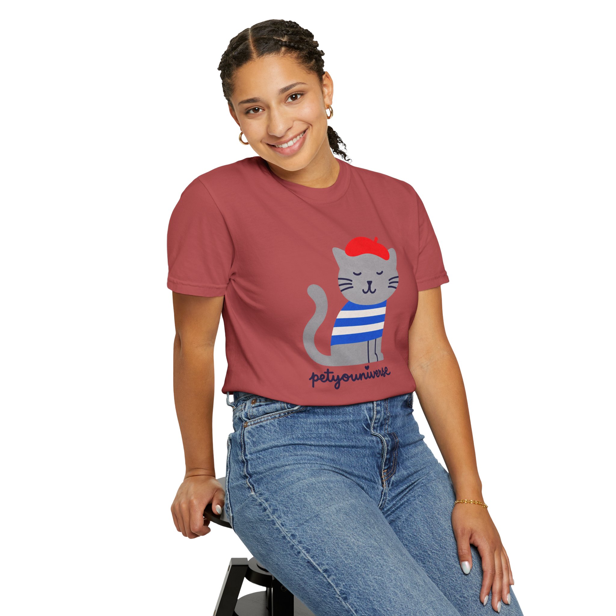 Cat Graphic T-Shirt — "petiyouniverse" Cute French Cat Tee - Image 132