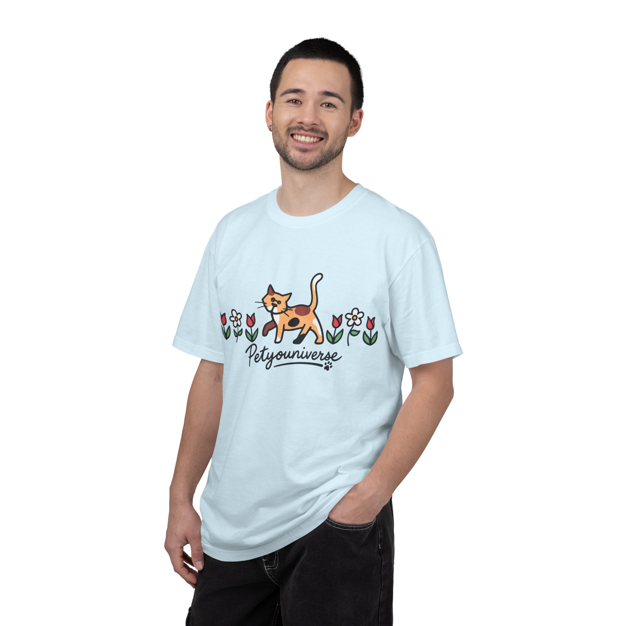 Cat & Flowers T-Shirt — 'Petsyouniverse' Cute Calico Tee - Image 94