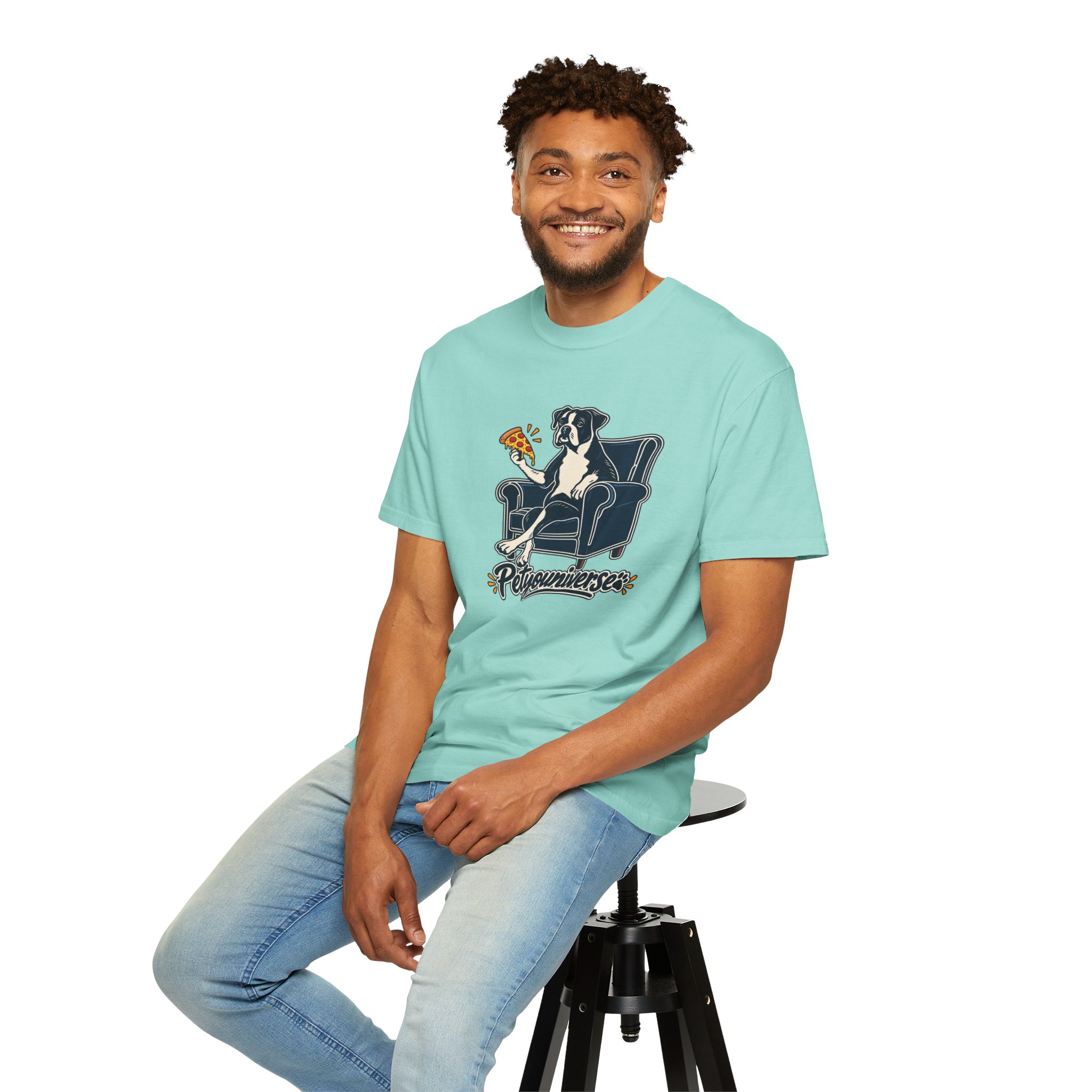 T-Shirt — PetYoUniverse Dog on Armchair with Pizza Graphic - Image 80