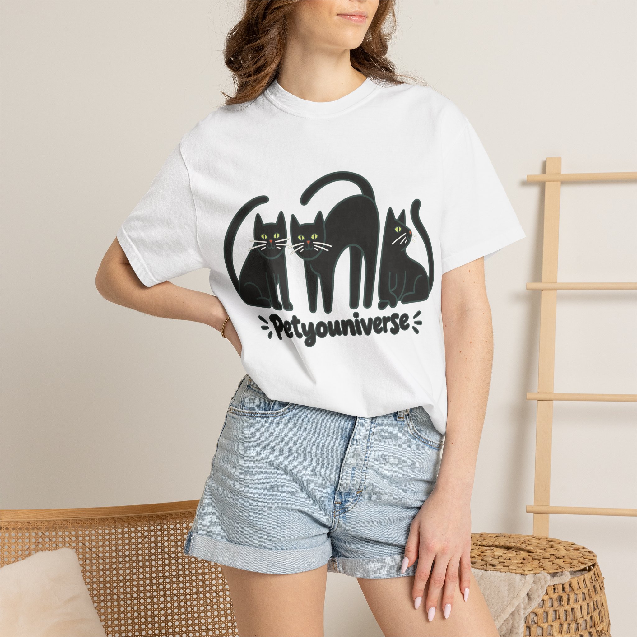 Cat T-Shirt — "Petyouniverse" Black Cat Trio Graphic Tee - Image 2