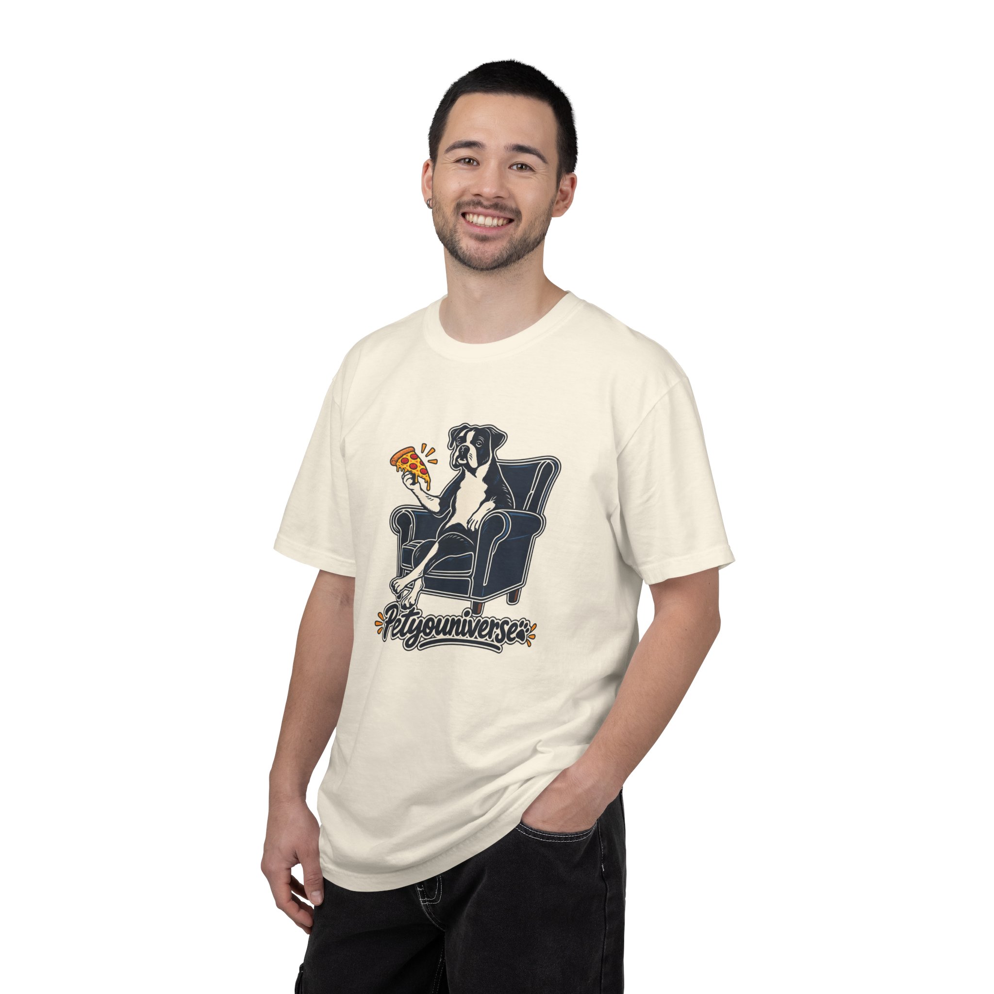 T-Shirt — PetYoUniverse Dog on Armchair with Pizza Graphic - Image 4
