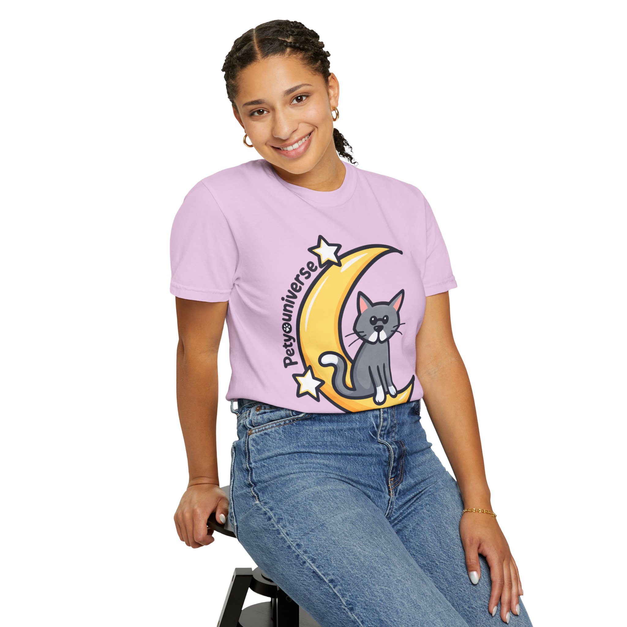 Cat on the Moon T-Shirt — "PetYoUniverse" Cute Cat Graphic Tee - Image 114