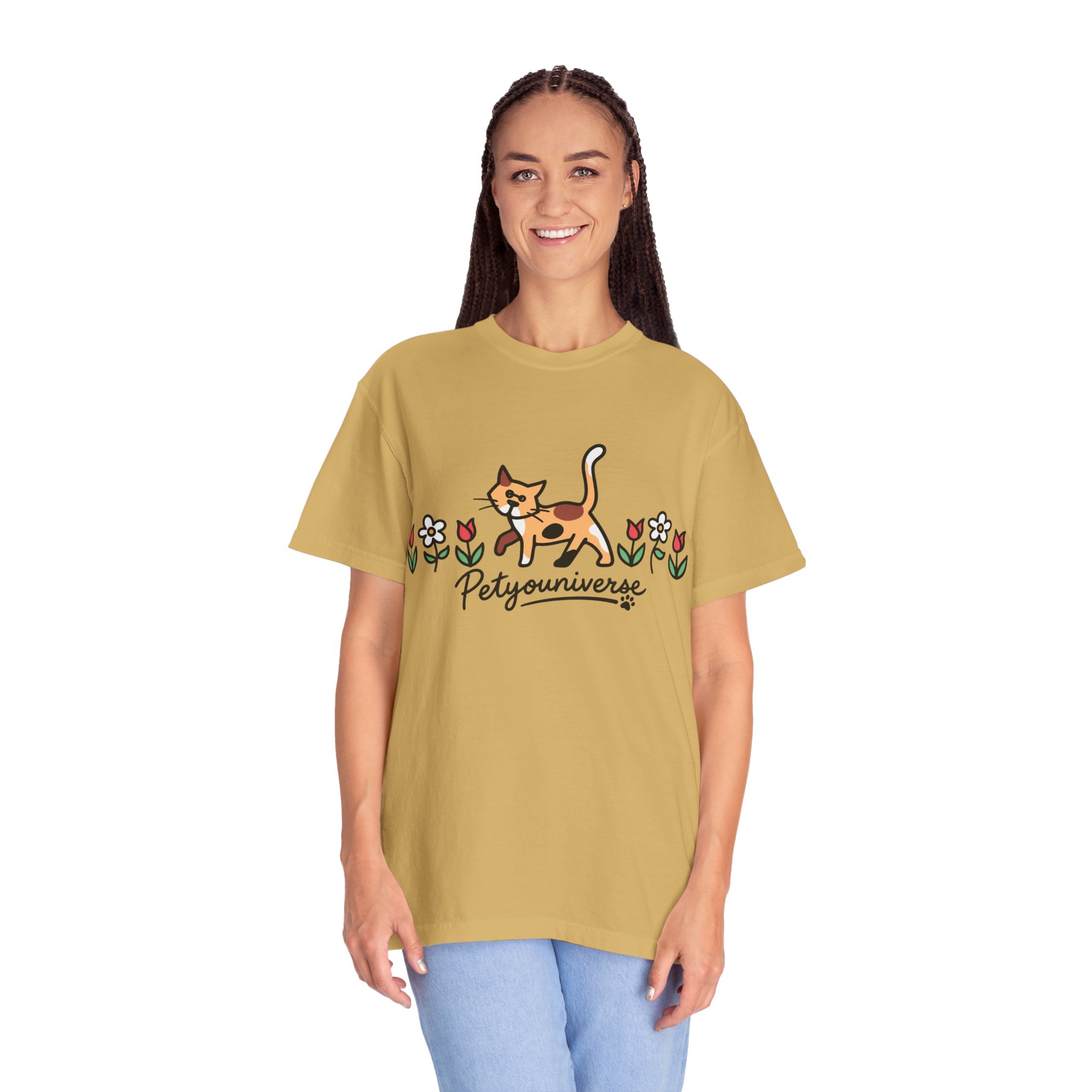 Cat & Flowers T-Shirt — 'Petsyouniverse' Cute Calico Tee - Image 14