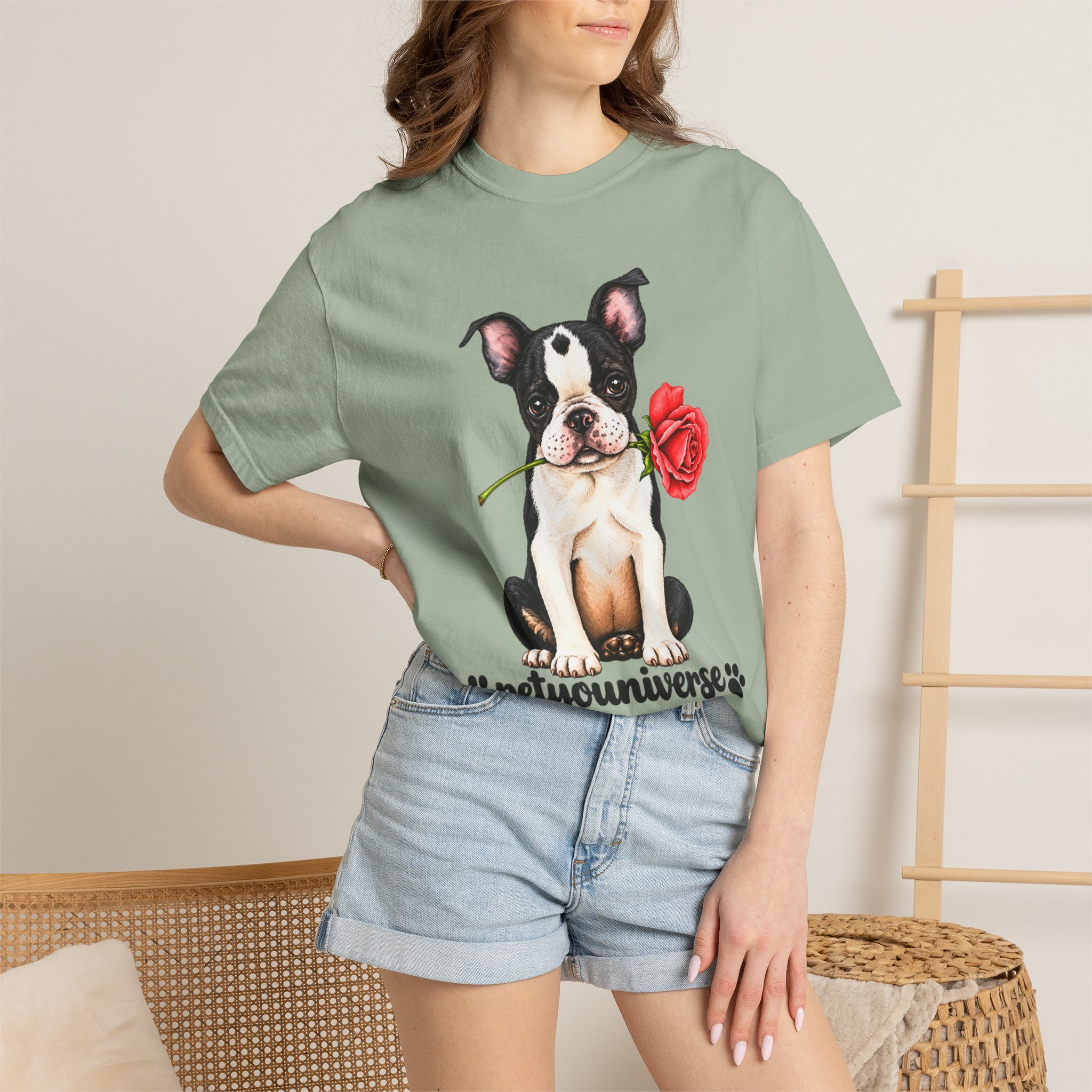 Boston Terrier Puppy Tee – Rose & "PetYoUniverse" Graphic T-Shirt - Image 56