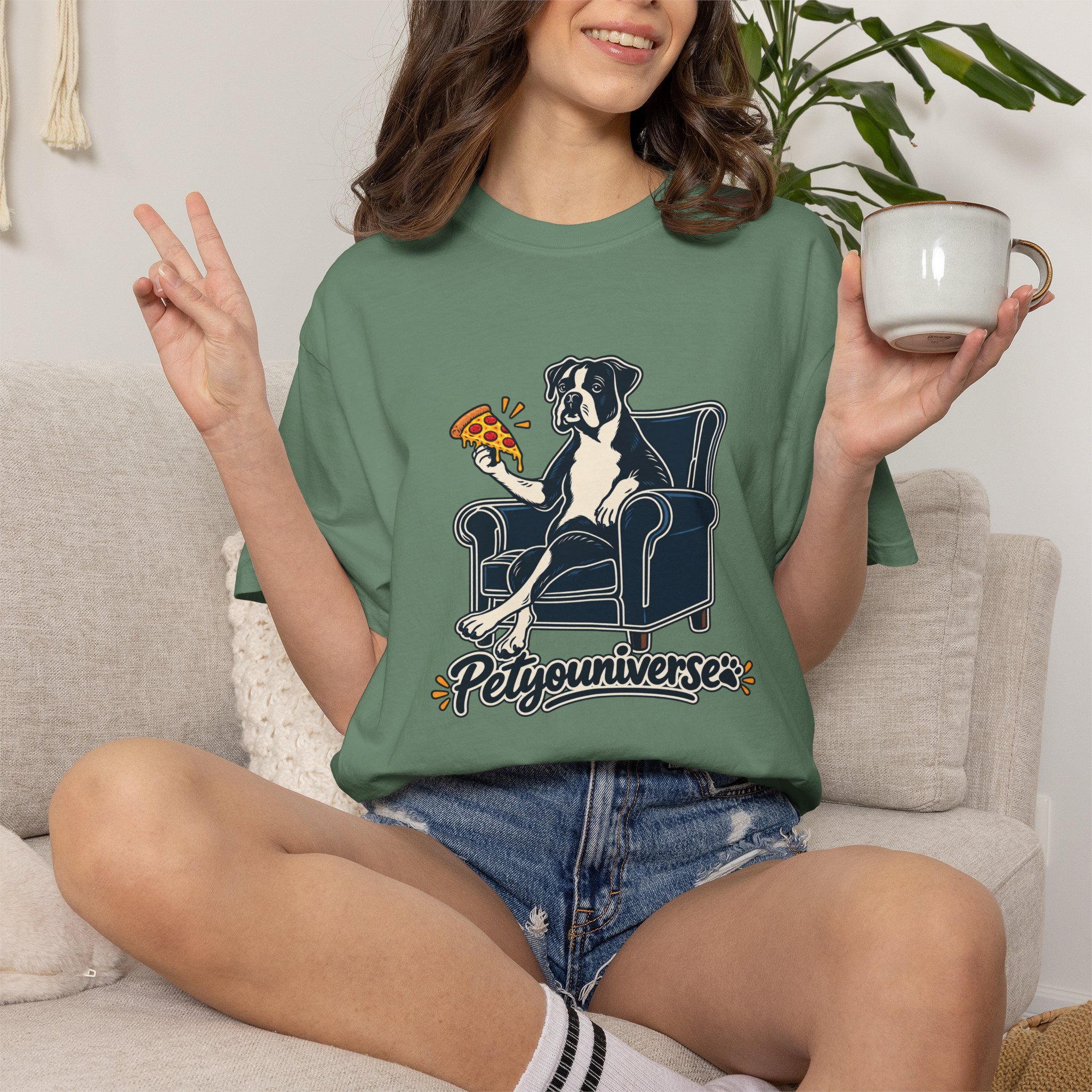T-Shirt — PetYoUniverse Dog on Armchair with Pizza Graphic - Image 84