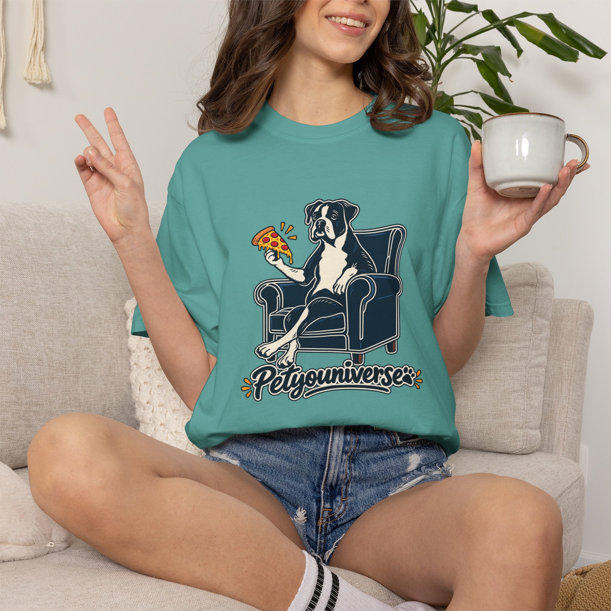 T-Shirt — PetYoUniverse Dog on Armchair with Pizza Graphic - Image 93